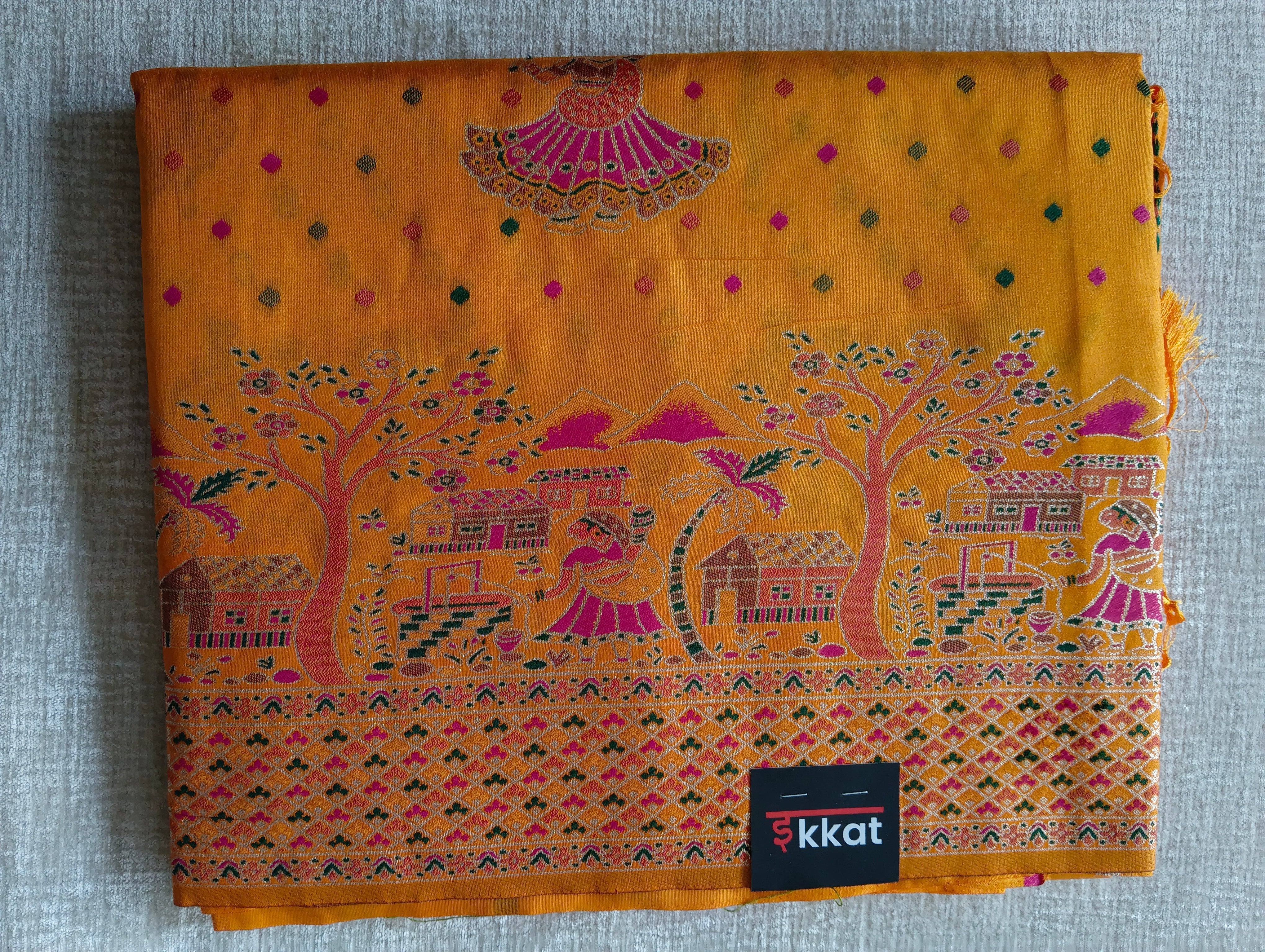 Position Silk Saree - Mustard Gold, full fabric view
