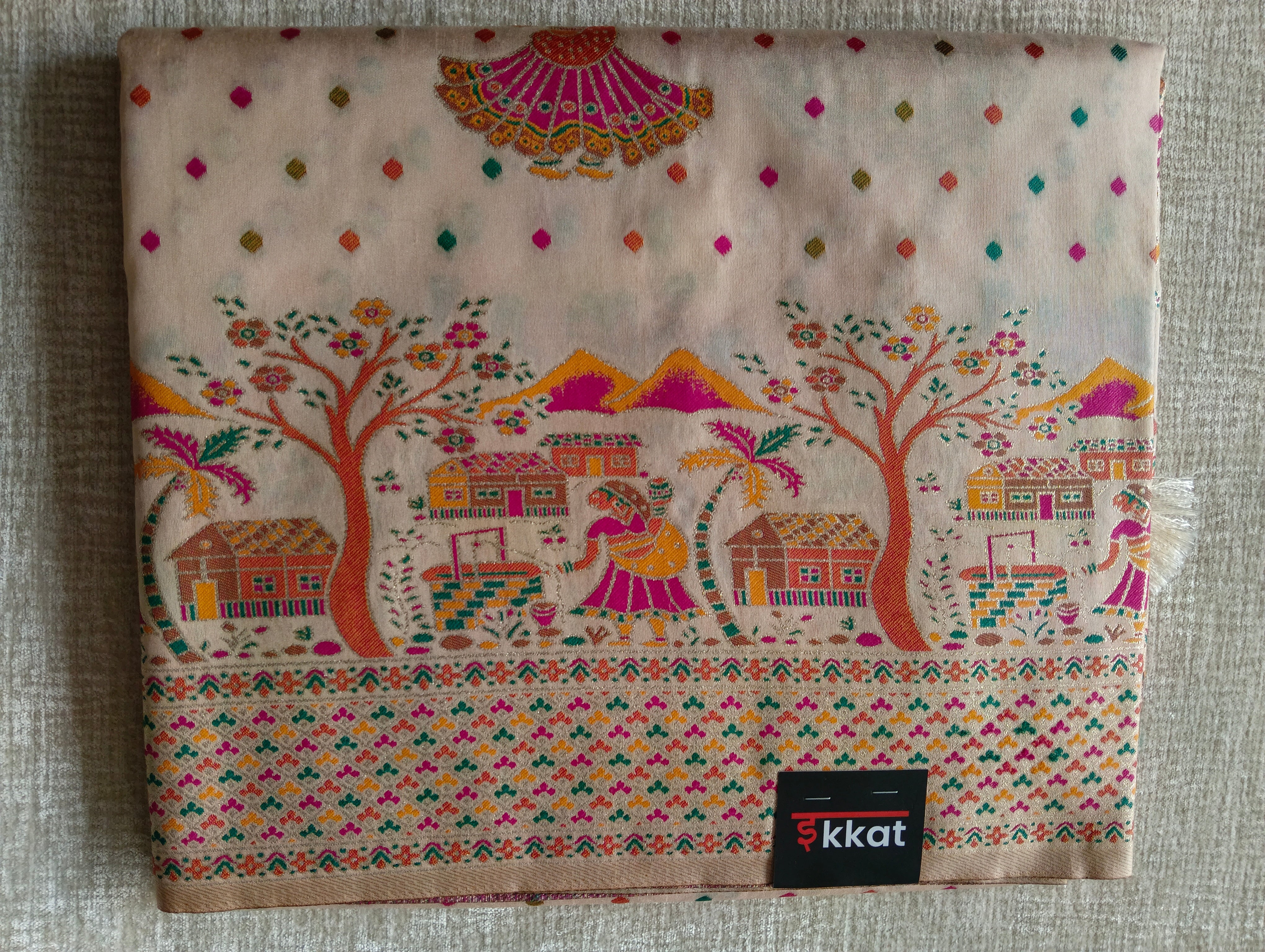 Position Silk Saree - Ivory Cream, full fabric view