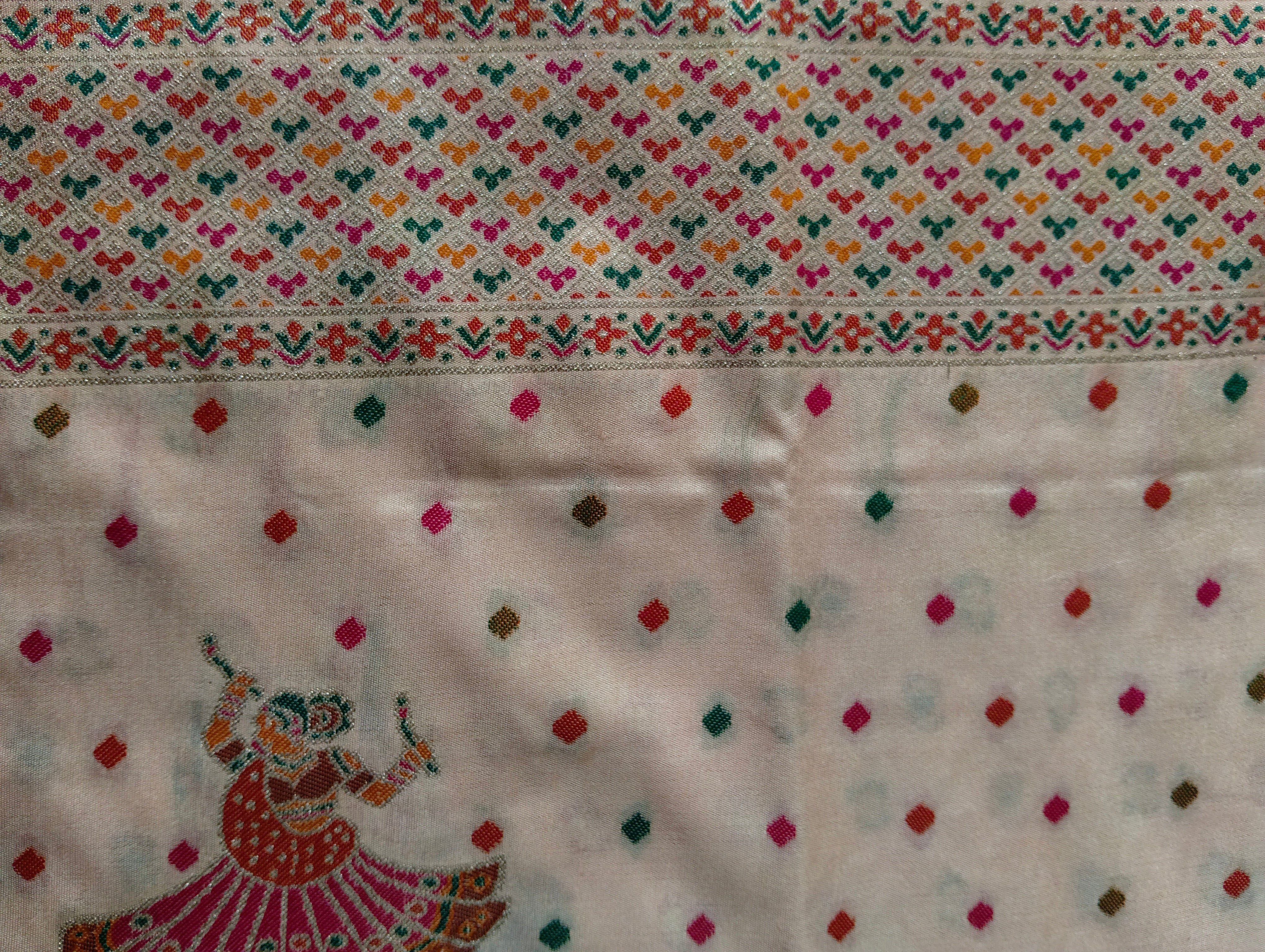 Position Silk Saree - Ivory Cream, border detail