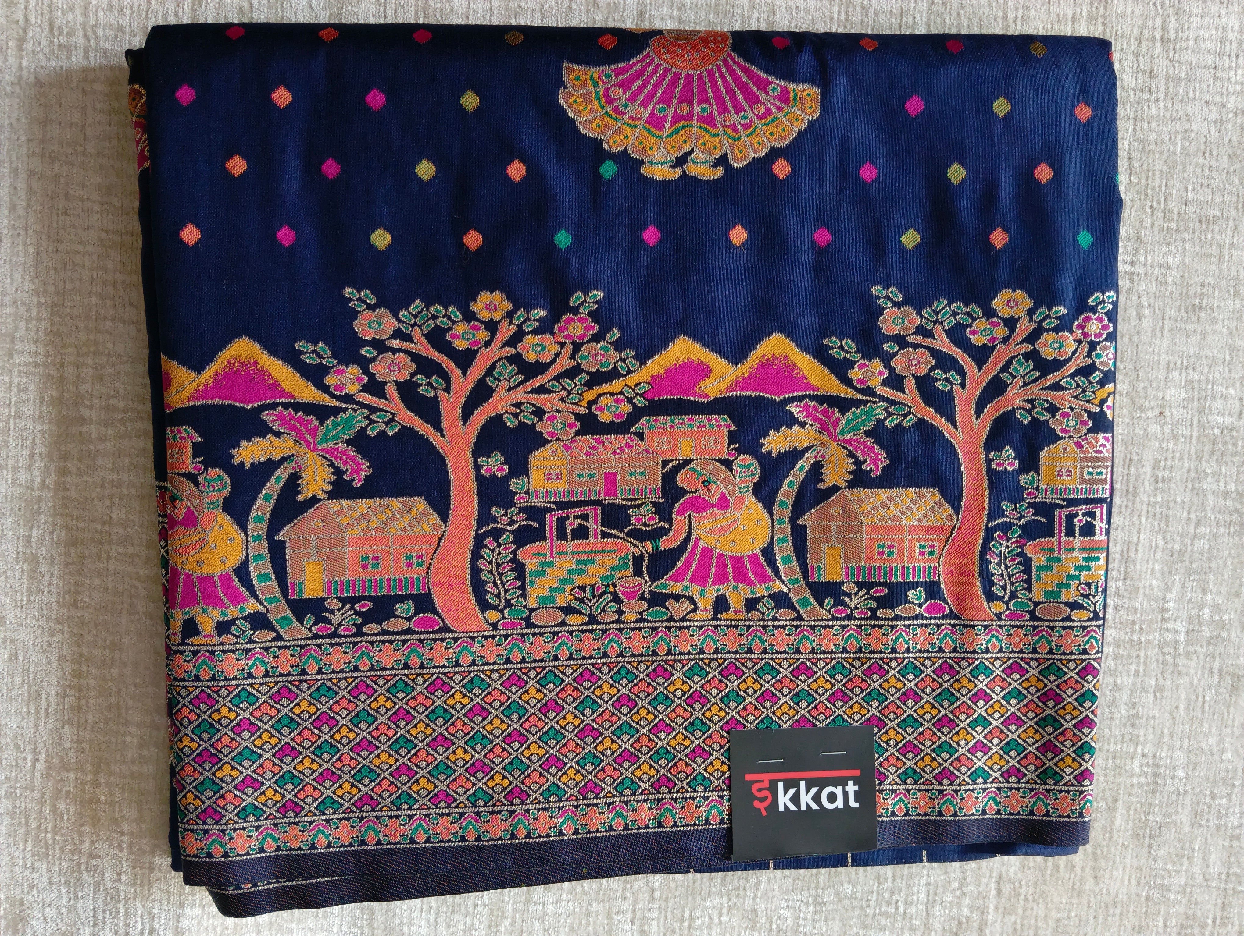 Position Silk Saree - Midnight Navy, full fabric view
