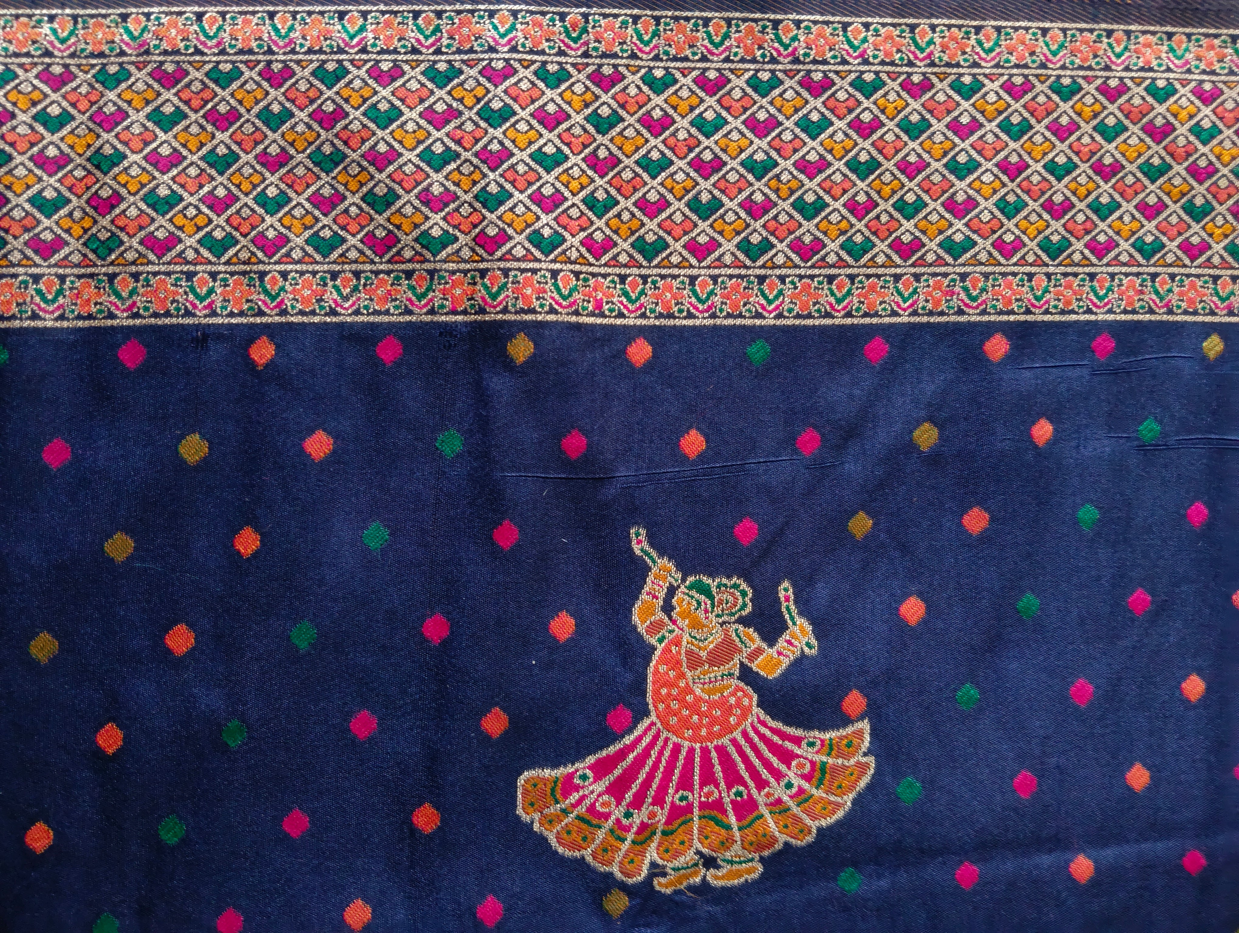 Position Silk Saree - Midnight Navy, border detail