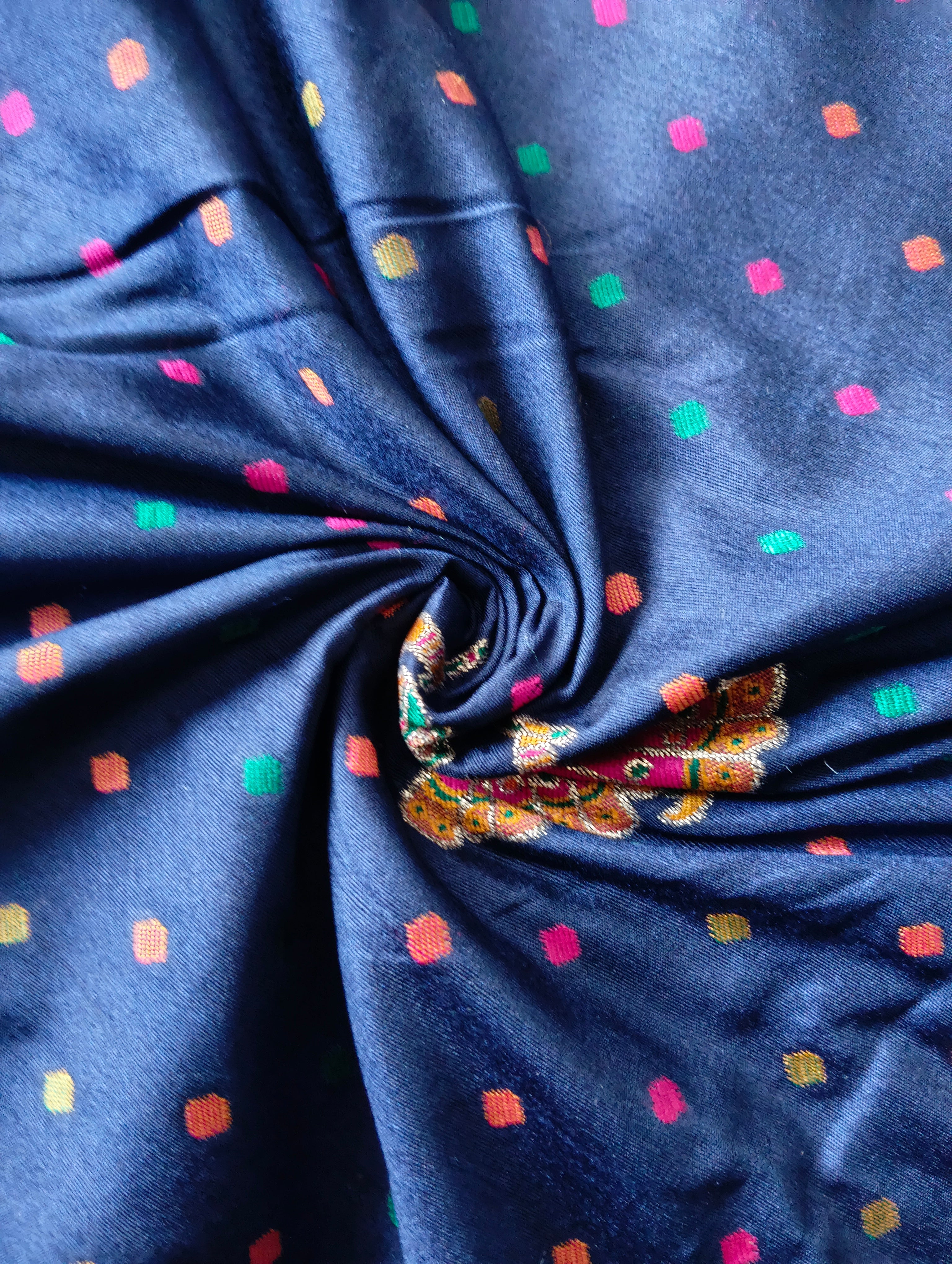 Position Silk Saree - Midnight Navy, fabric texture