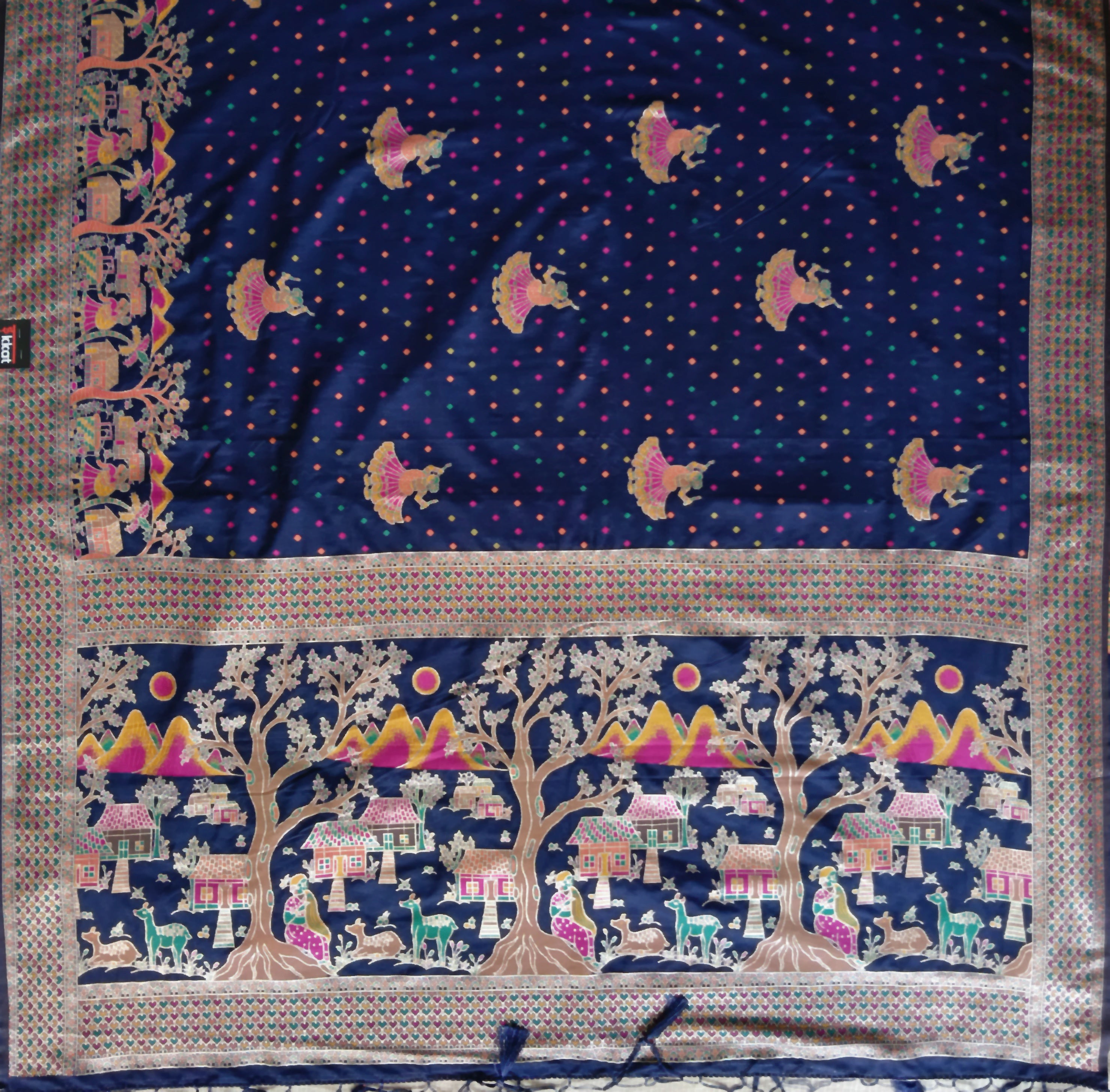 Position Silk Saree - Midnight Navy, full pallu spread