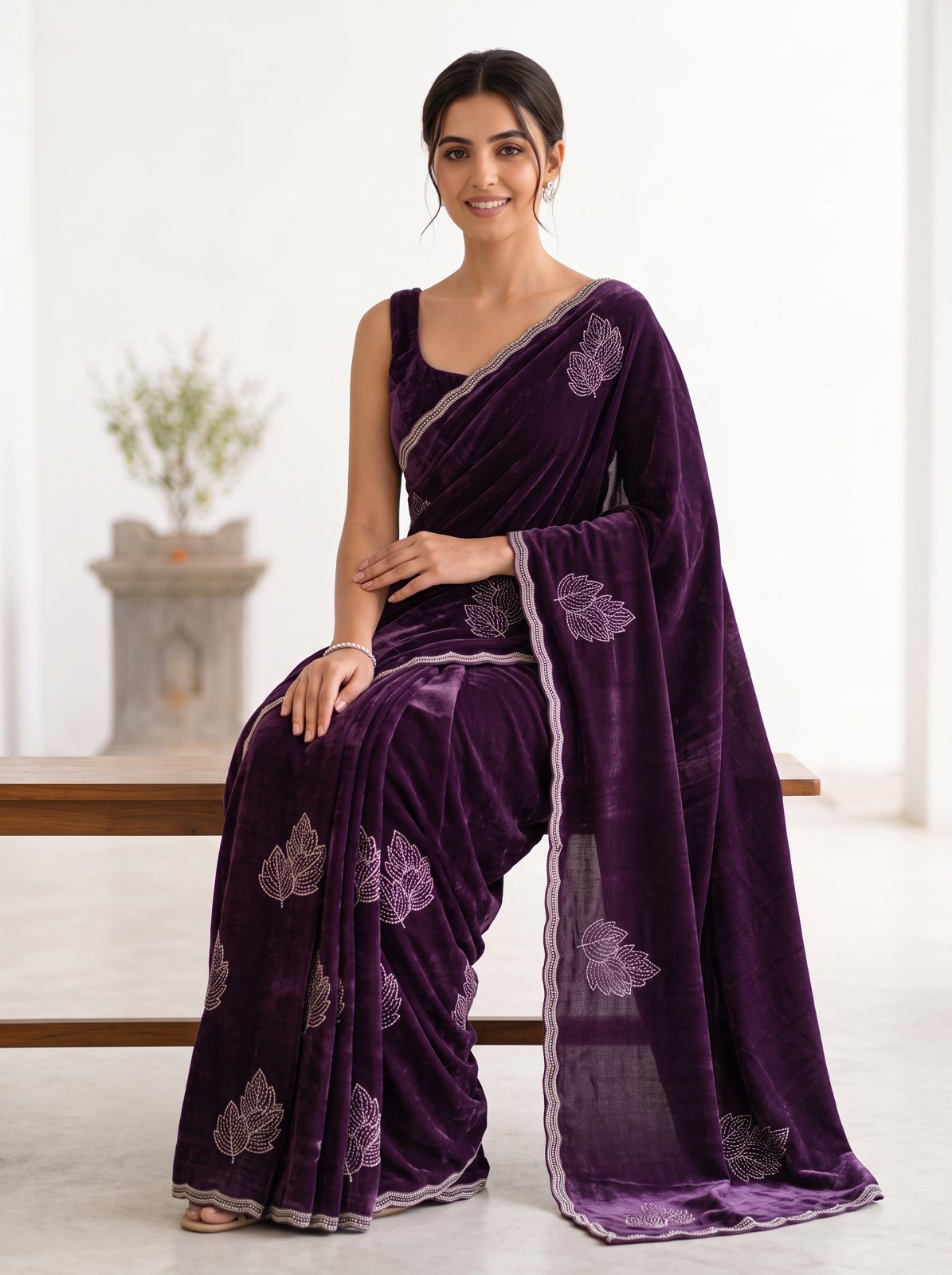Zari Tarang Saree - Aubergine, back with pallu