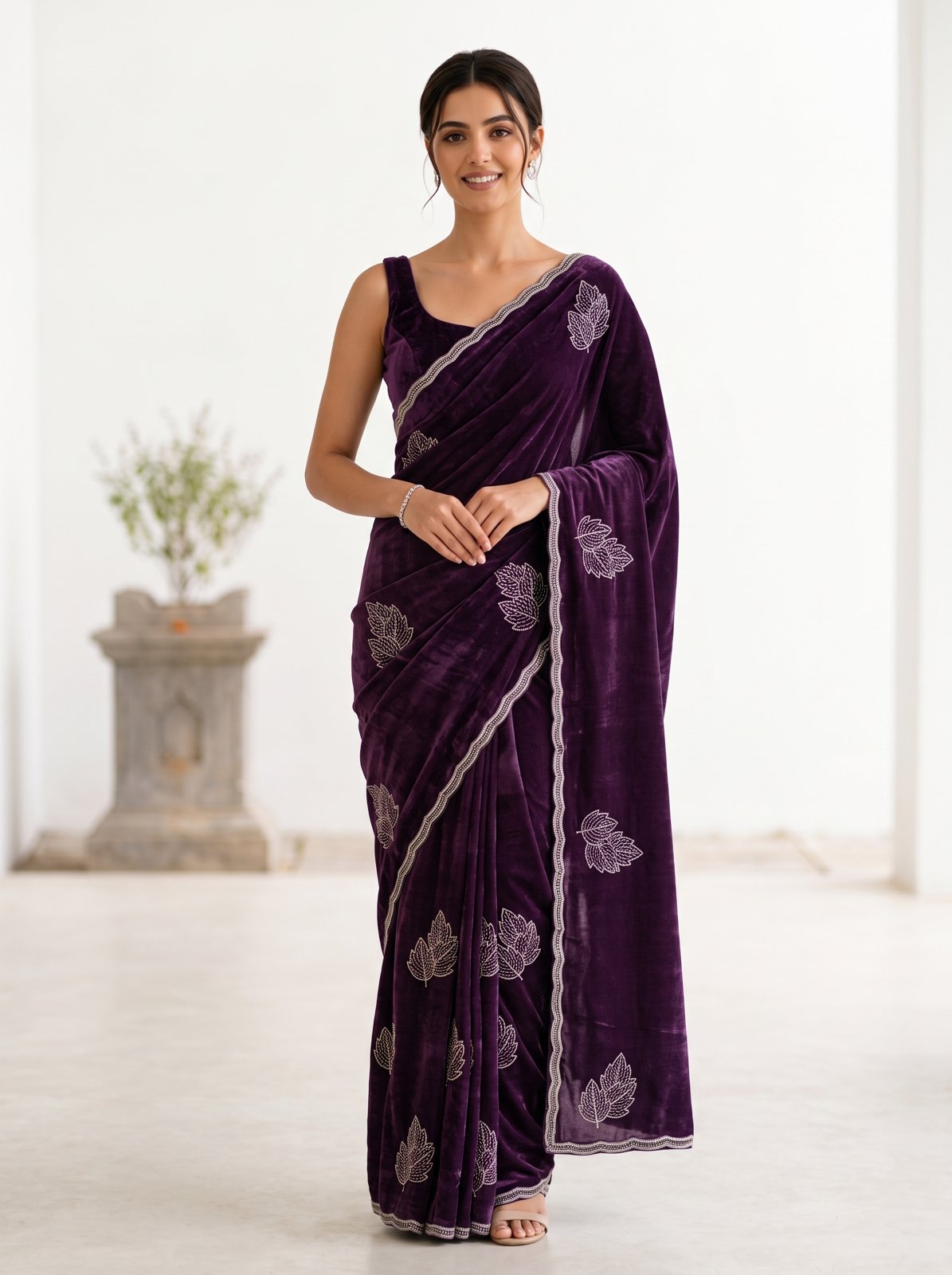 Zari Tarang Saree - Aubergine, front