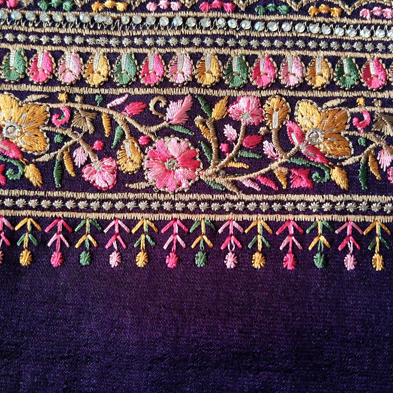 Designer Georgette Saree - Aubergine Purple, border detail