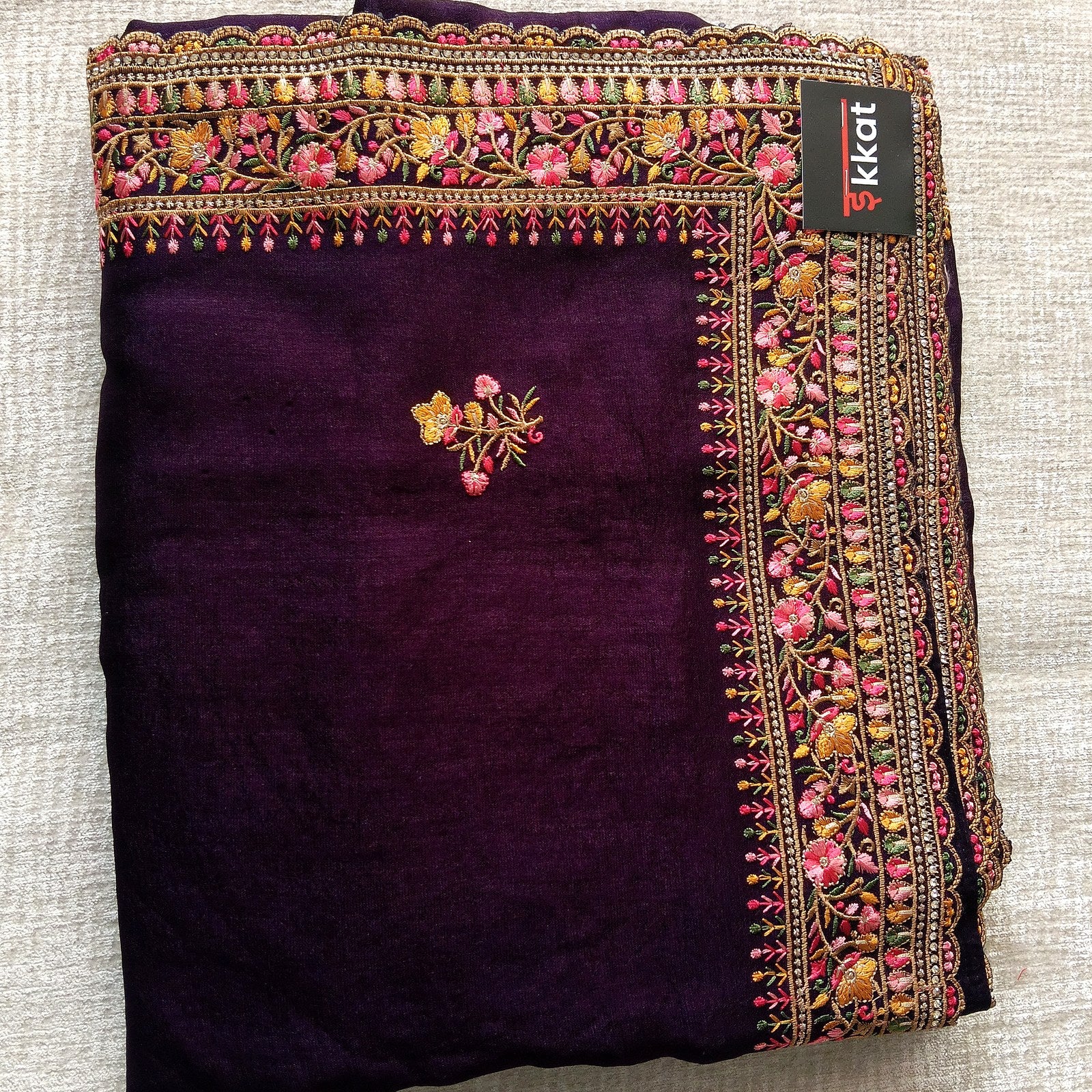 Designer Georgette Saree - Aubergine Purple, full view