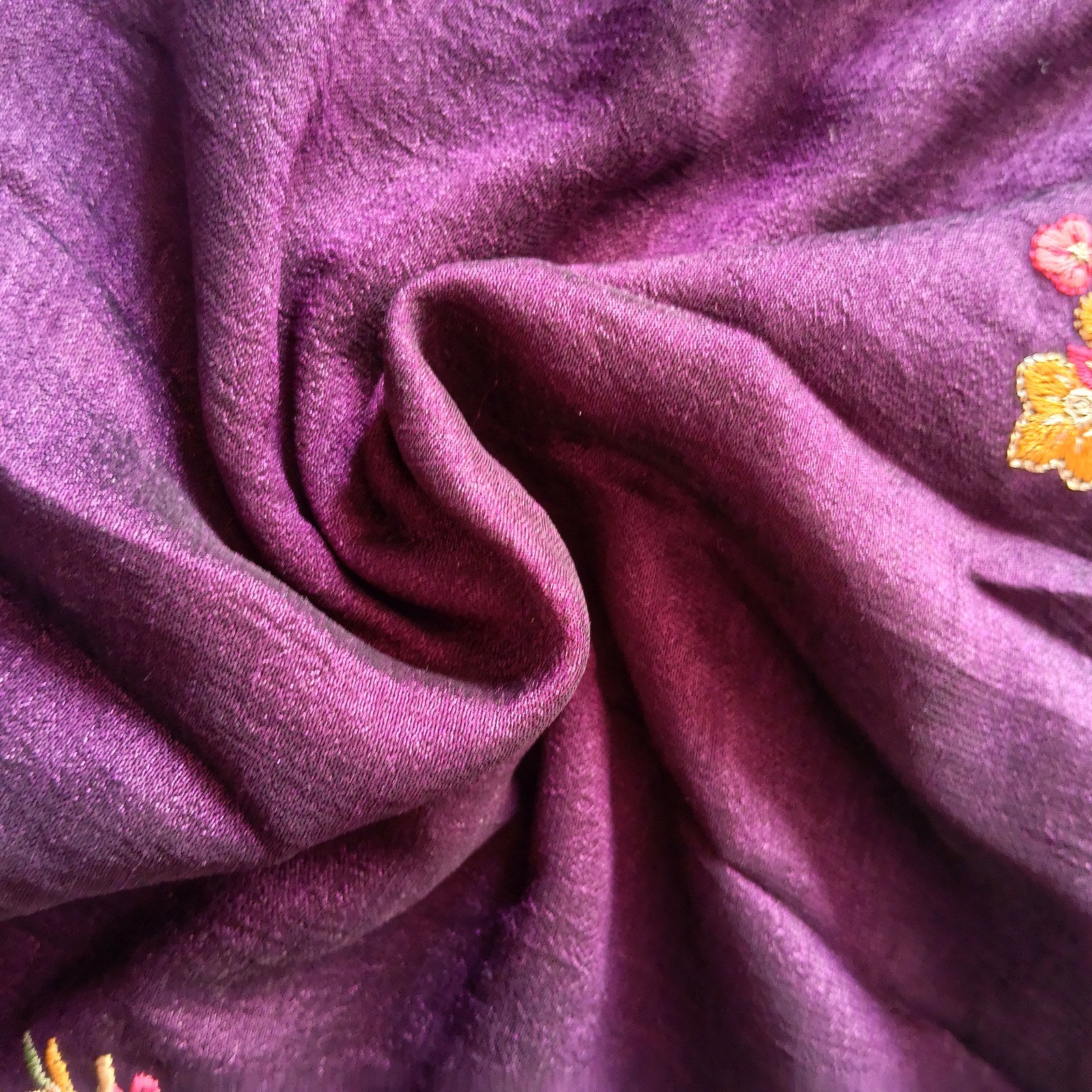 Designer Georgette Saree - Aubergine Purple, fabric texture
