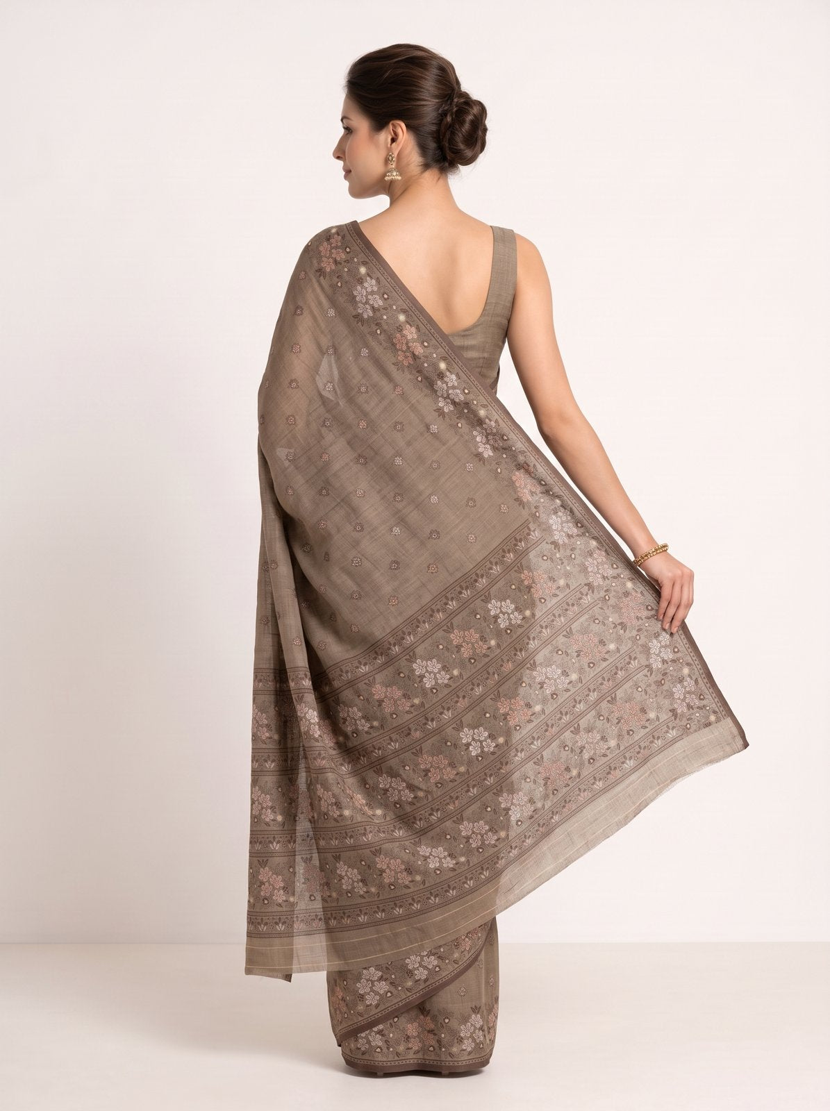 Heritage Cotton Woven Saree - Beige, model back