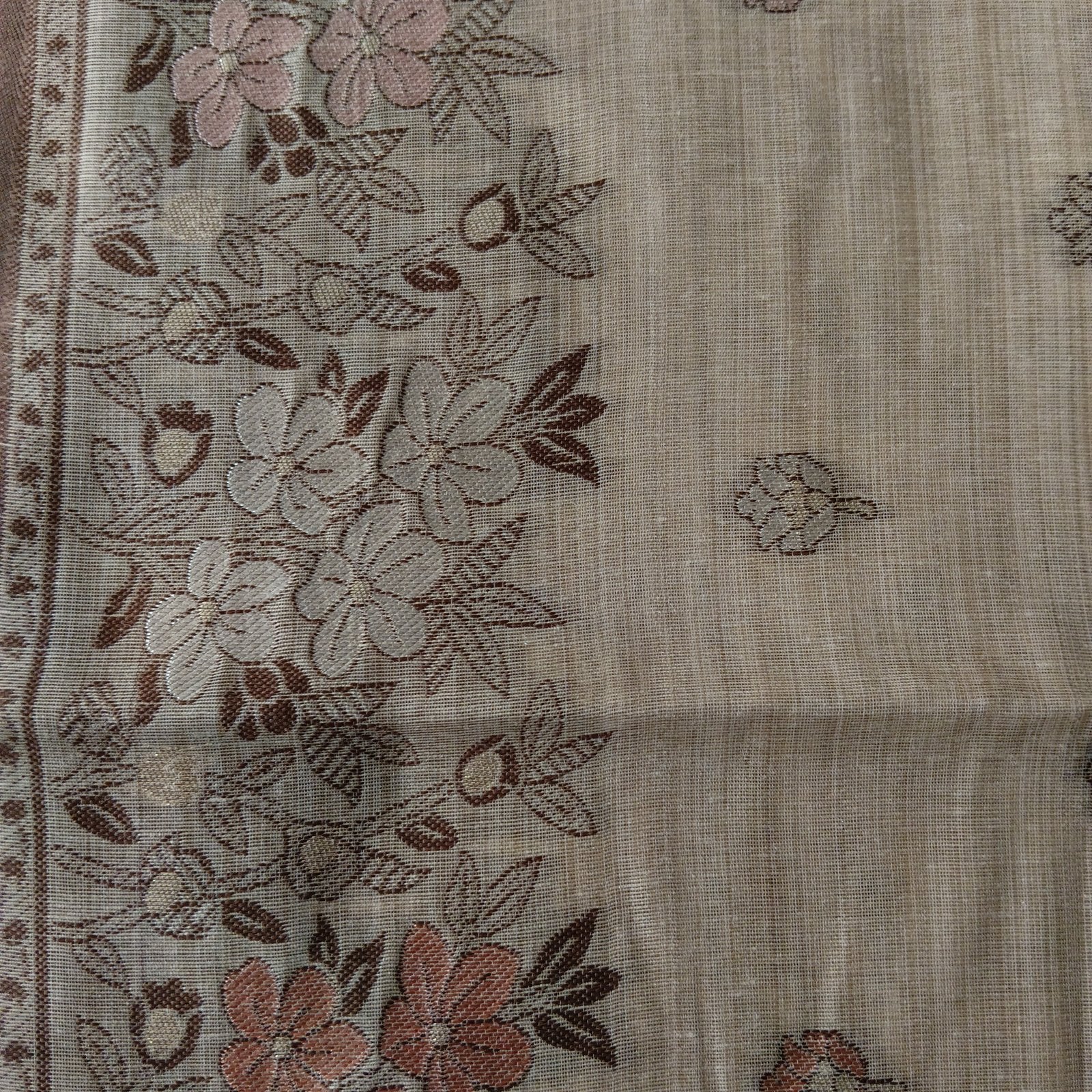 Heritage Cotton Woven Saree - Beige, border detail