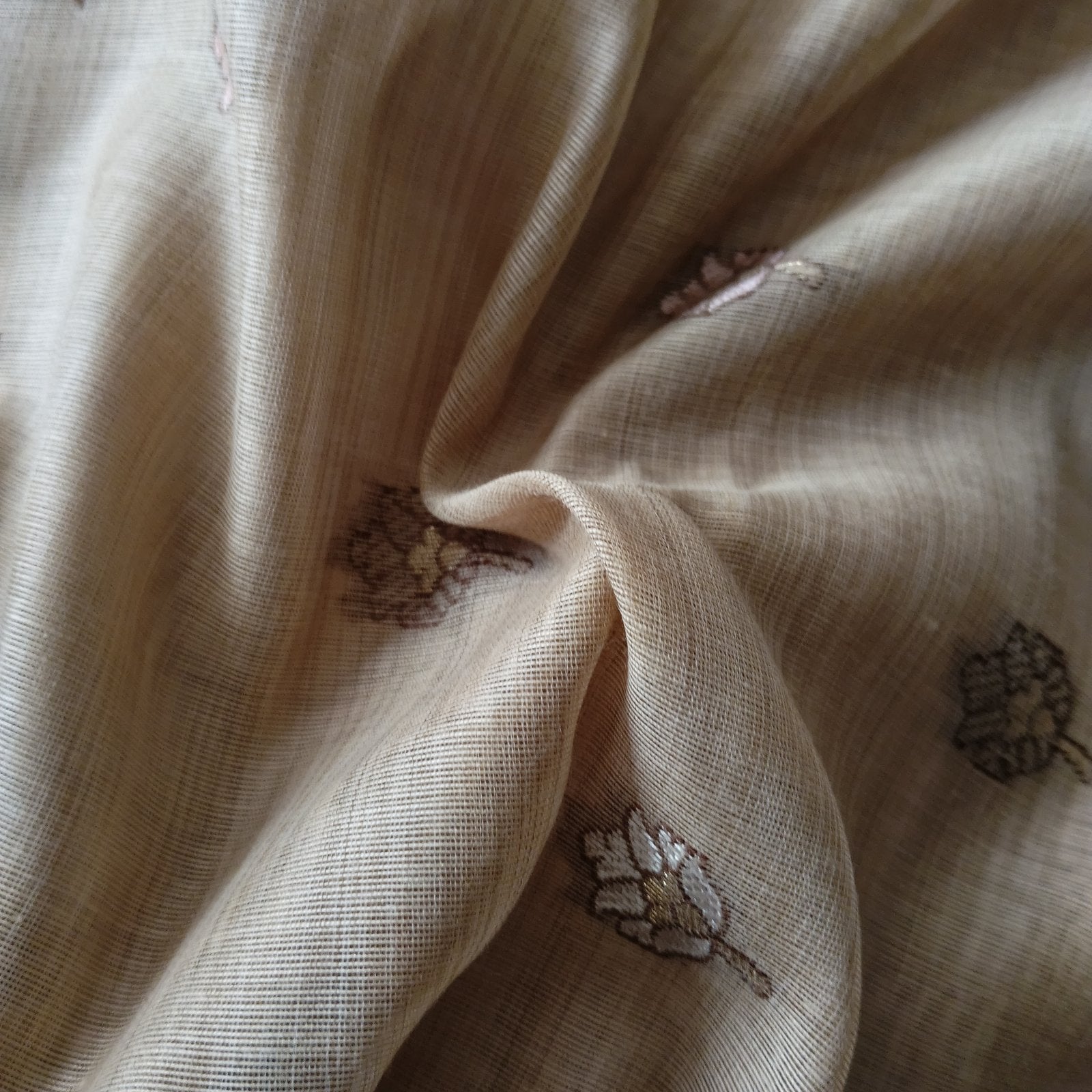 Heritage Cotton Woven Saree - Beige, fabric texture