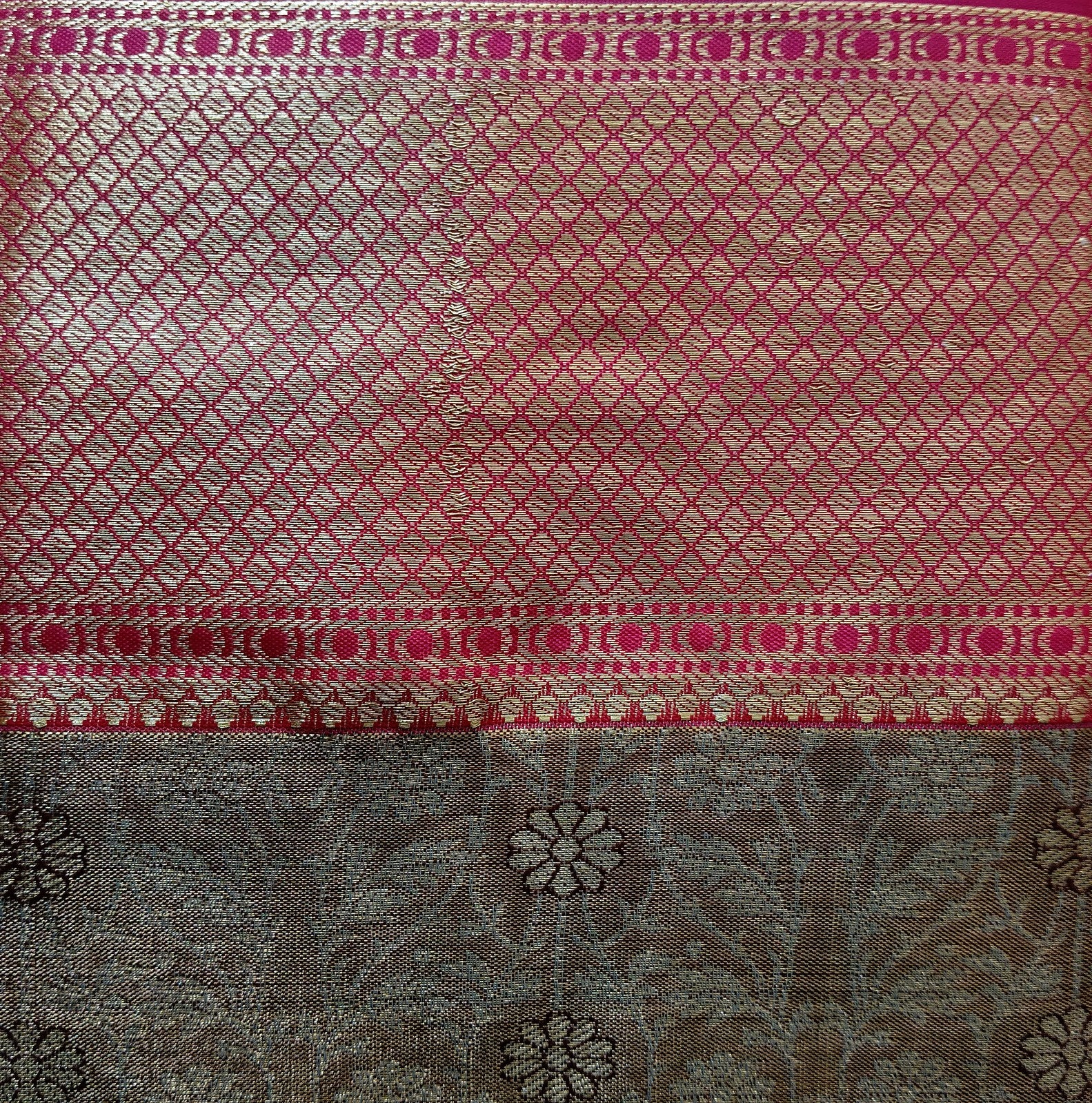 Floral Vine Kanjivaram-Paithani Style Saree - Chocolate Brown, border detail