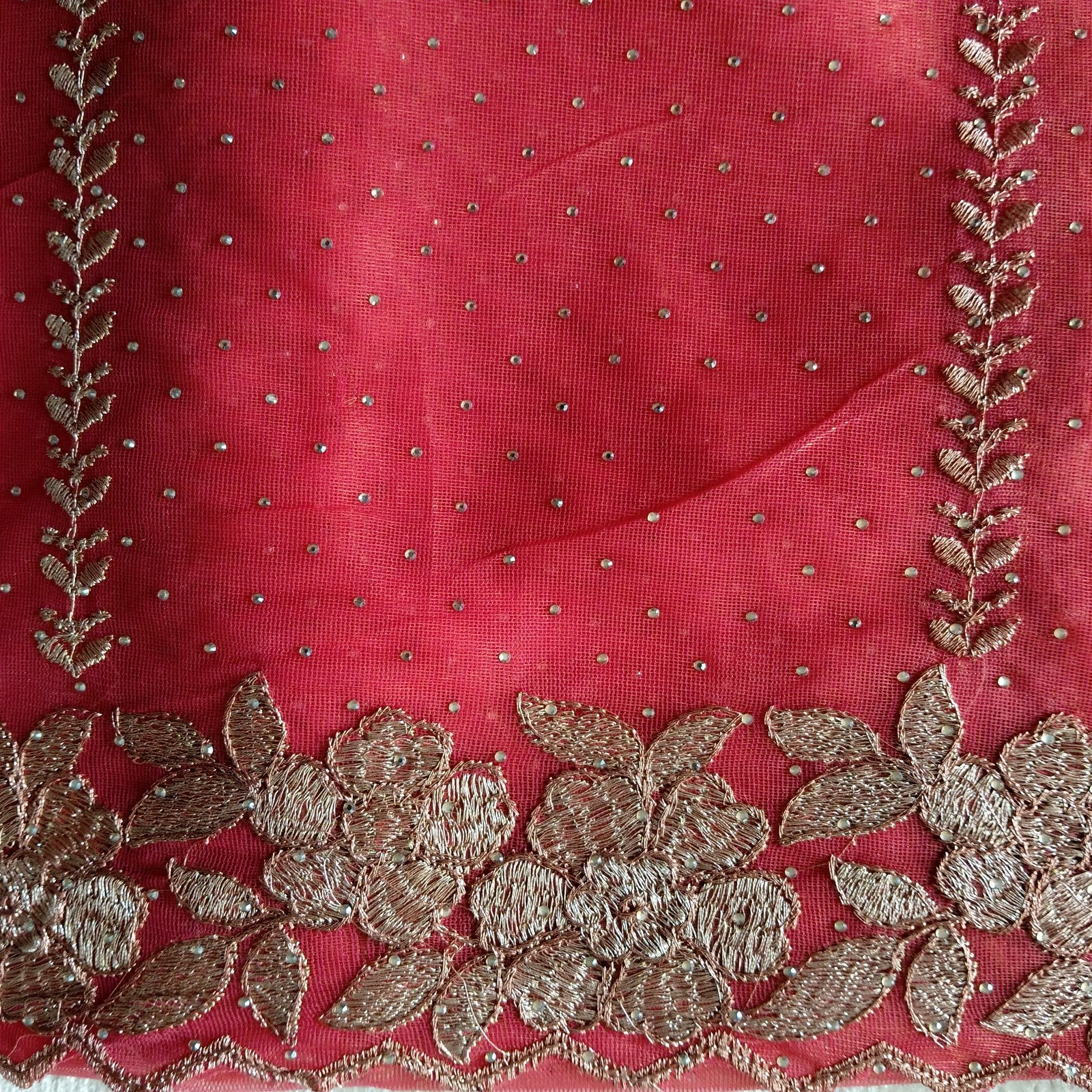 Soft Shimmer Crape Saree - Coral, border detail