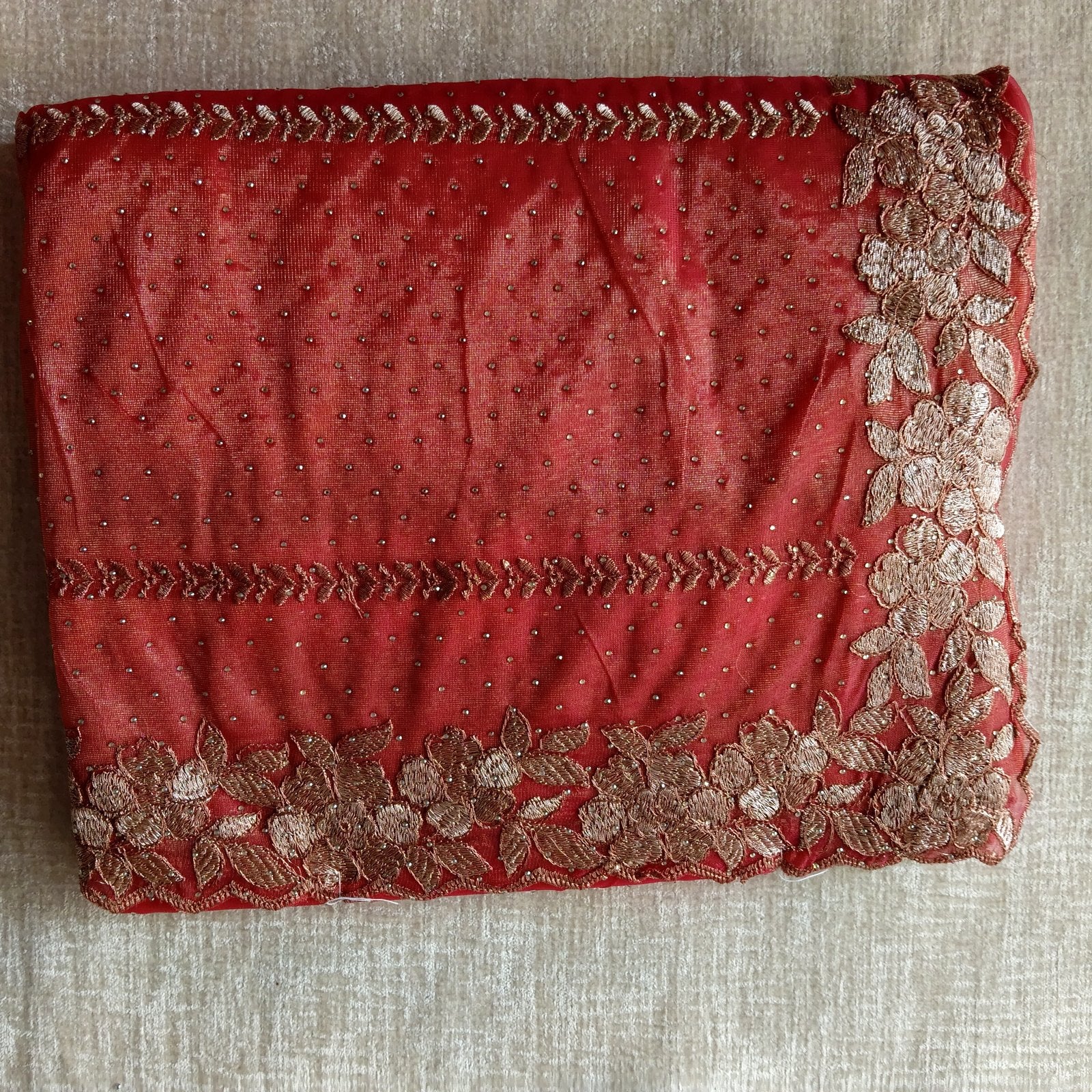 Soft Shimmer Crape Saree - Coral, full view