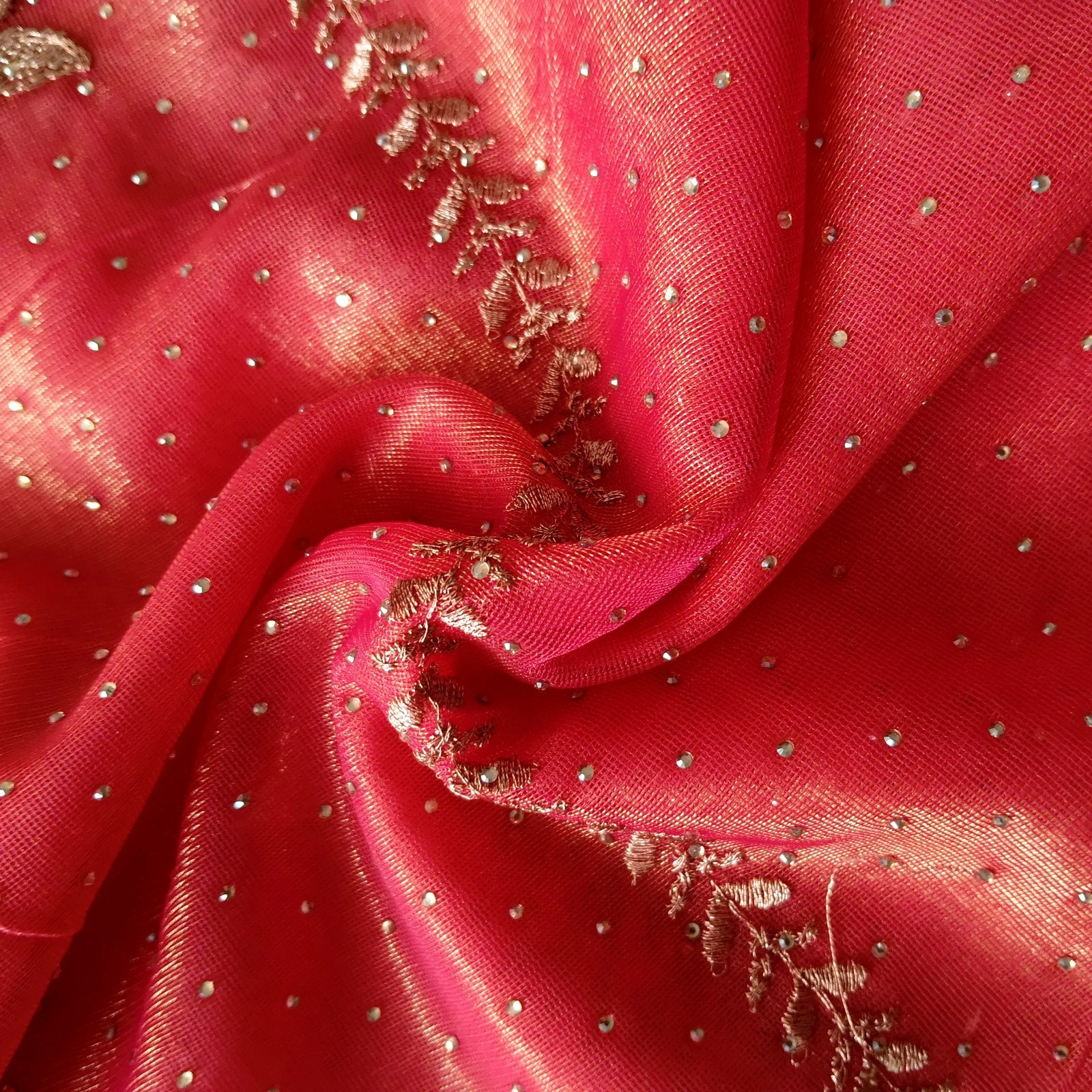 Soft Shimmer Crape Saree - Coral, fabric texture