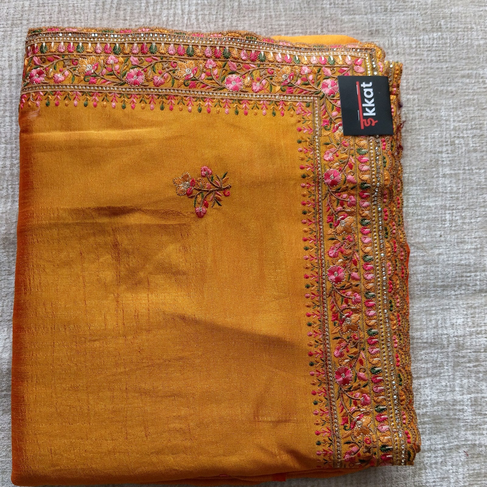 Designer Georgette Saree - Golden Amber, full view