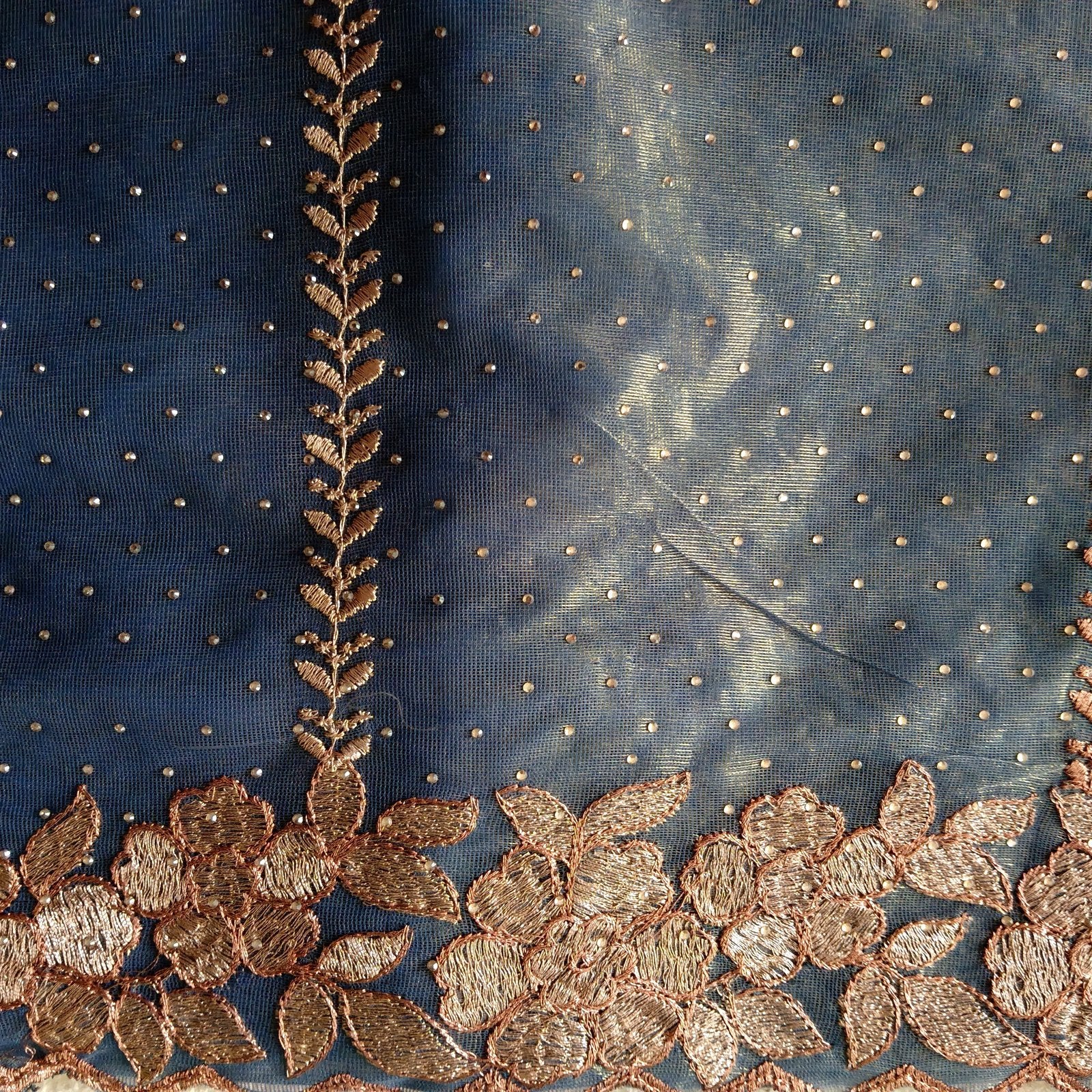 Soft Shimmer Crape Saree - Grey-Blue, border detail