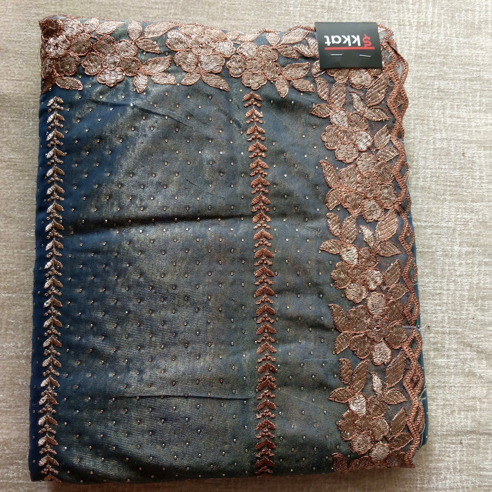 Soft Shimmer Crape Saree - Grey-Blue, full view