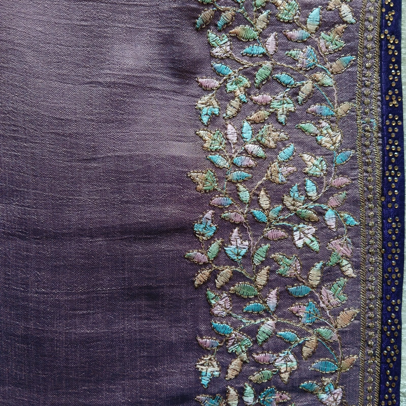 Multicolor Resham Embroidery Saree - Lavender, border detail