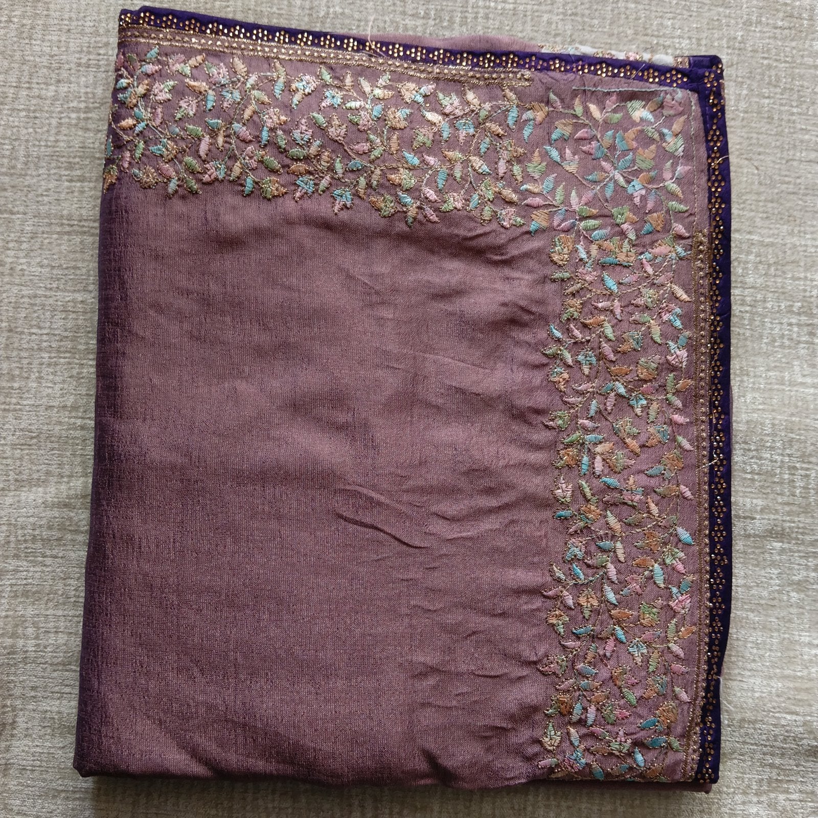 Multicolor Resham Embroidery Saree - Lavender, fabric overview