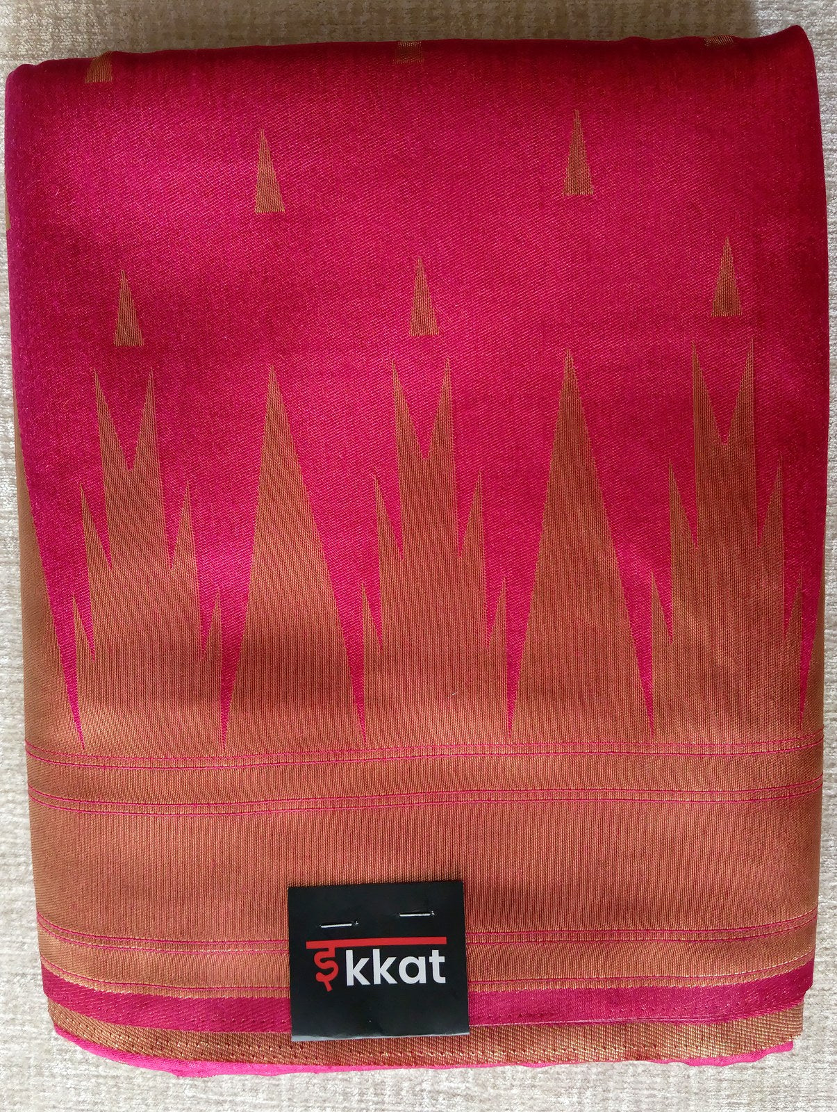 Cotton Silk Temple Border Saree - Magenta, full drape