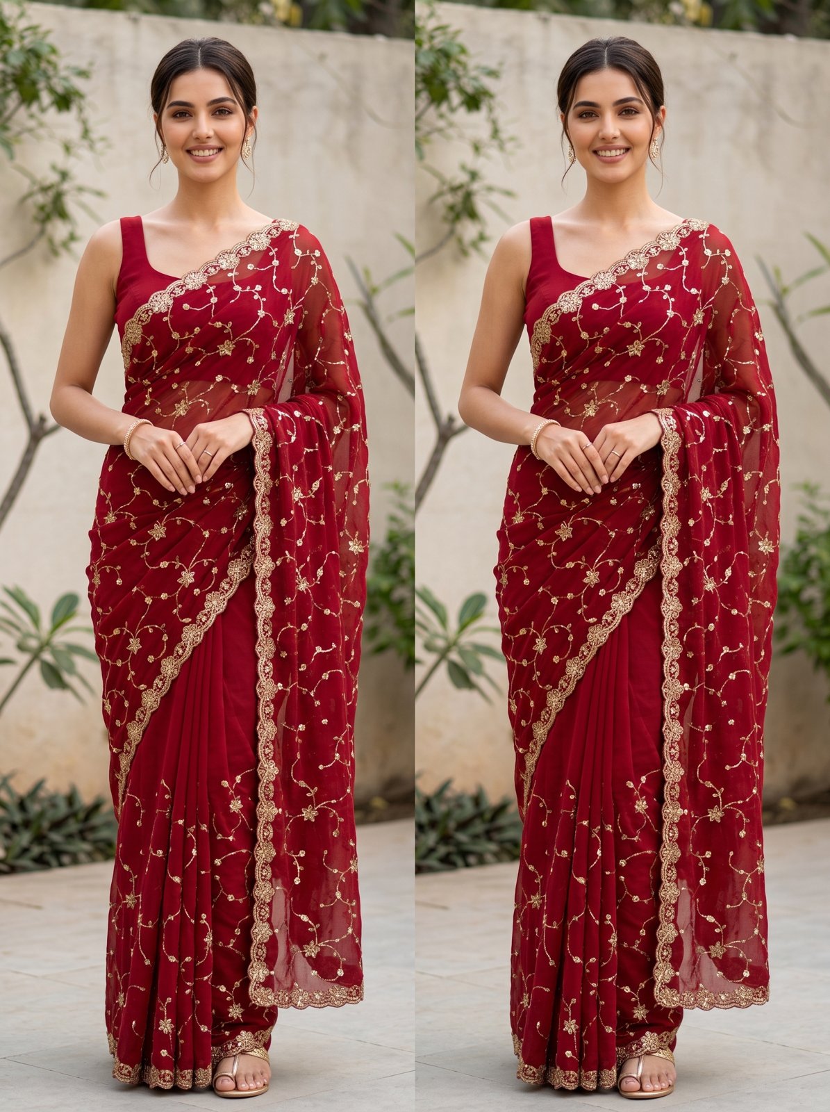 Bel Butta Saree - Maroon, front