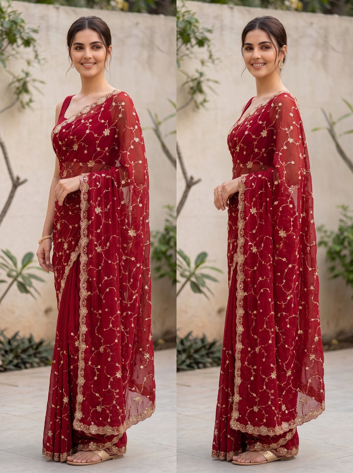 Bel Butta Saree - Maroon, side