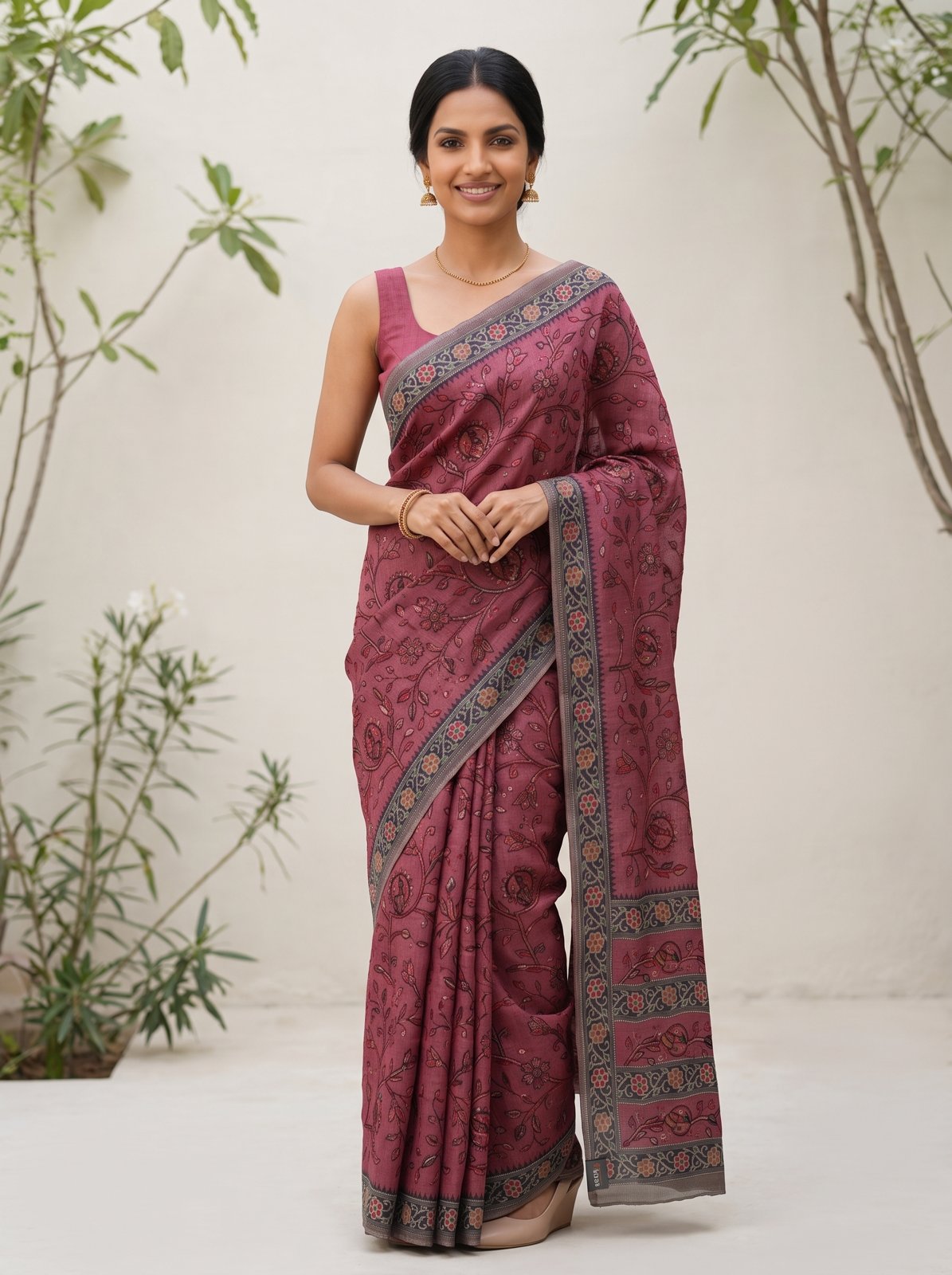 Jangla Jaal Saree - Mauve, front