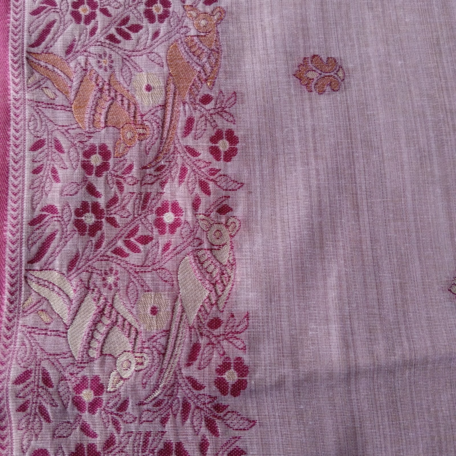 Heritage Cotton Woven Saree - Mauve, border detail