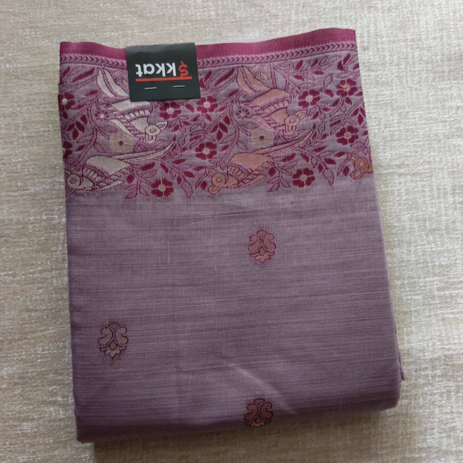 Heritage Cotton Woven Saree - Mauve, fabric overview