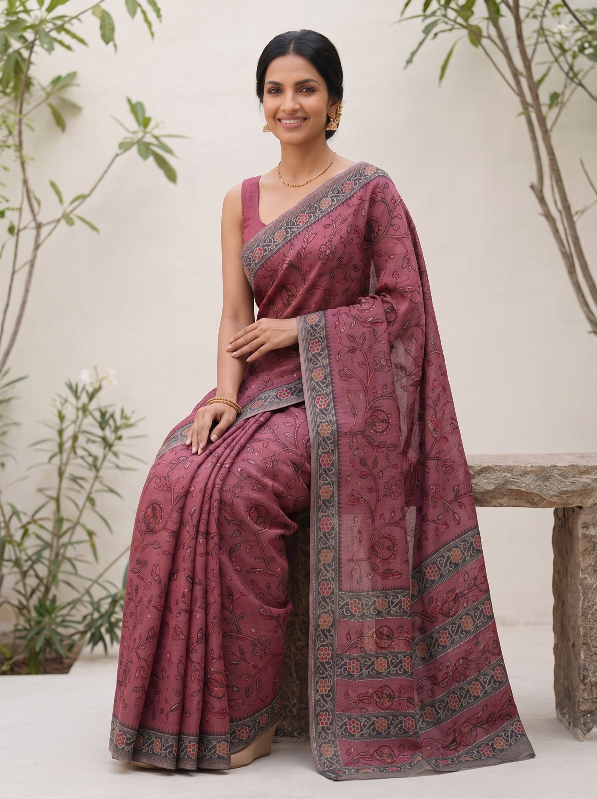 Jangla Jaal Saree - Mauve, seated