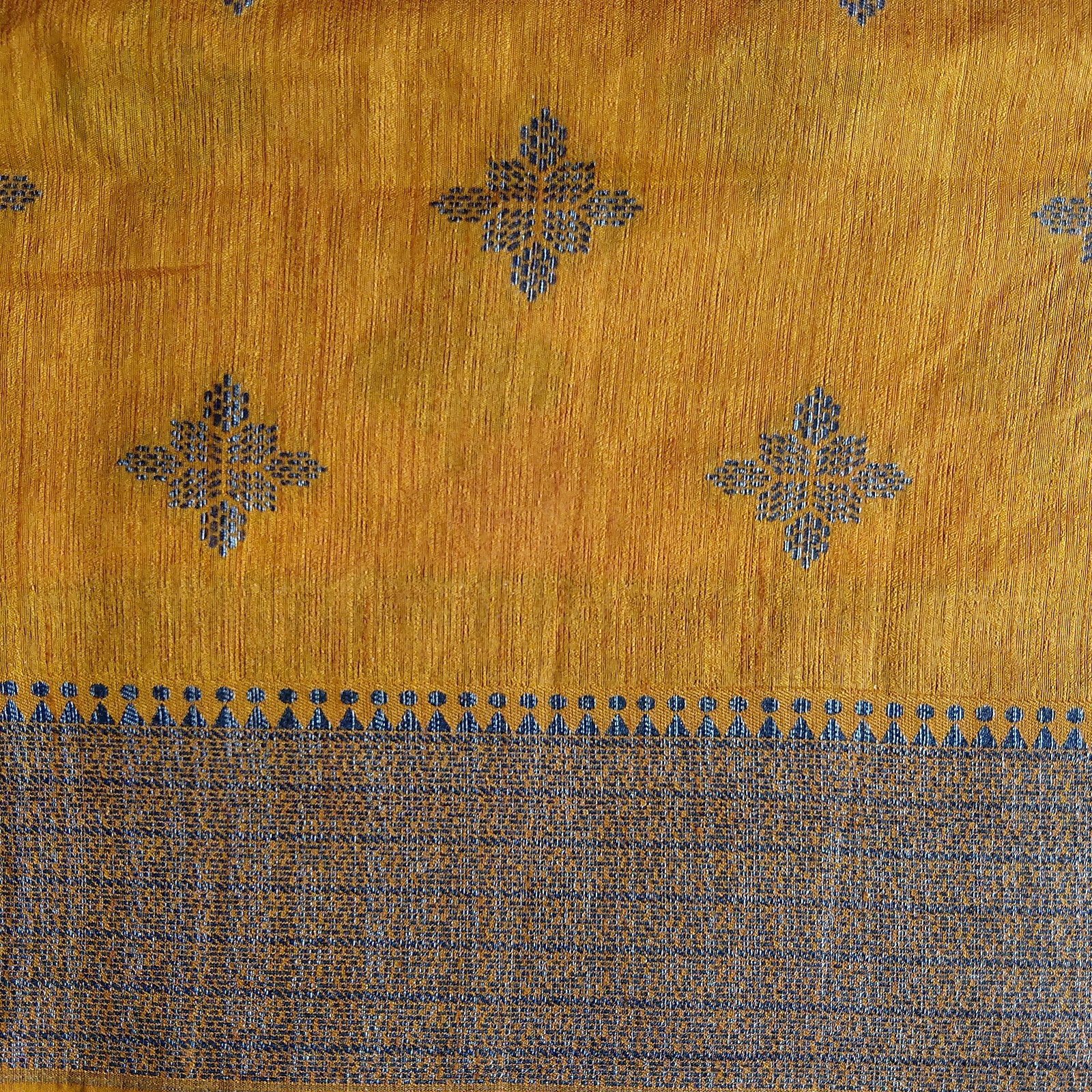 Tussar Jute Silk Saree - Golden Mustard, zari border detail