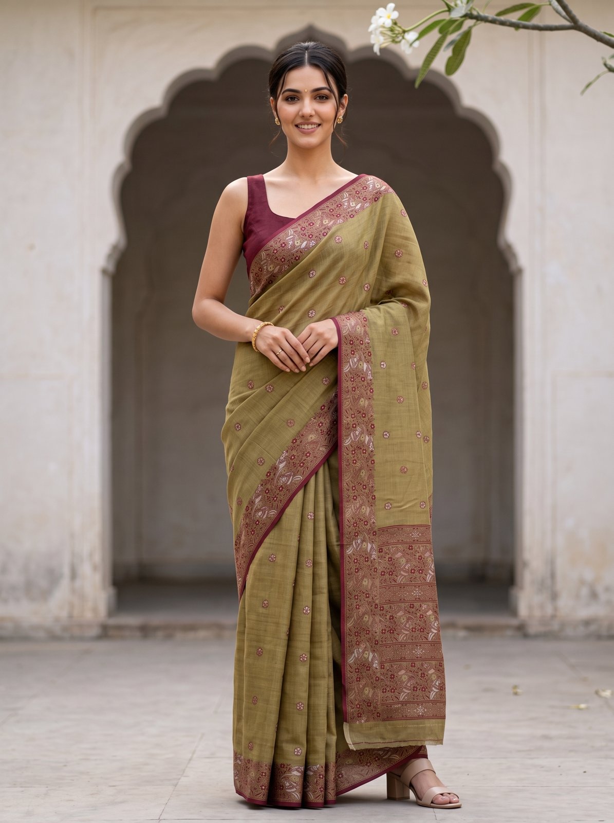 Heritage Cotton Woven Saree - Mustard, model
