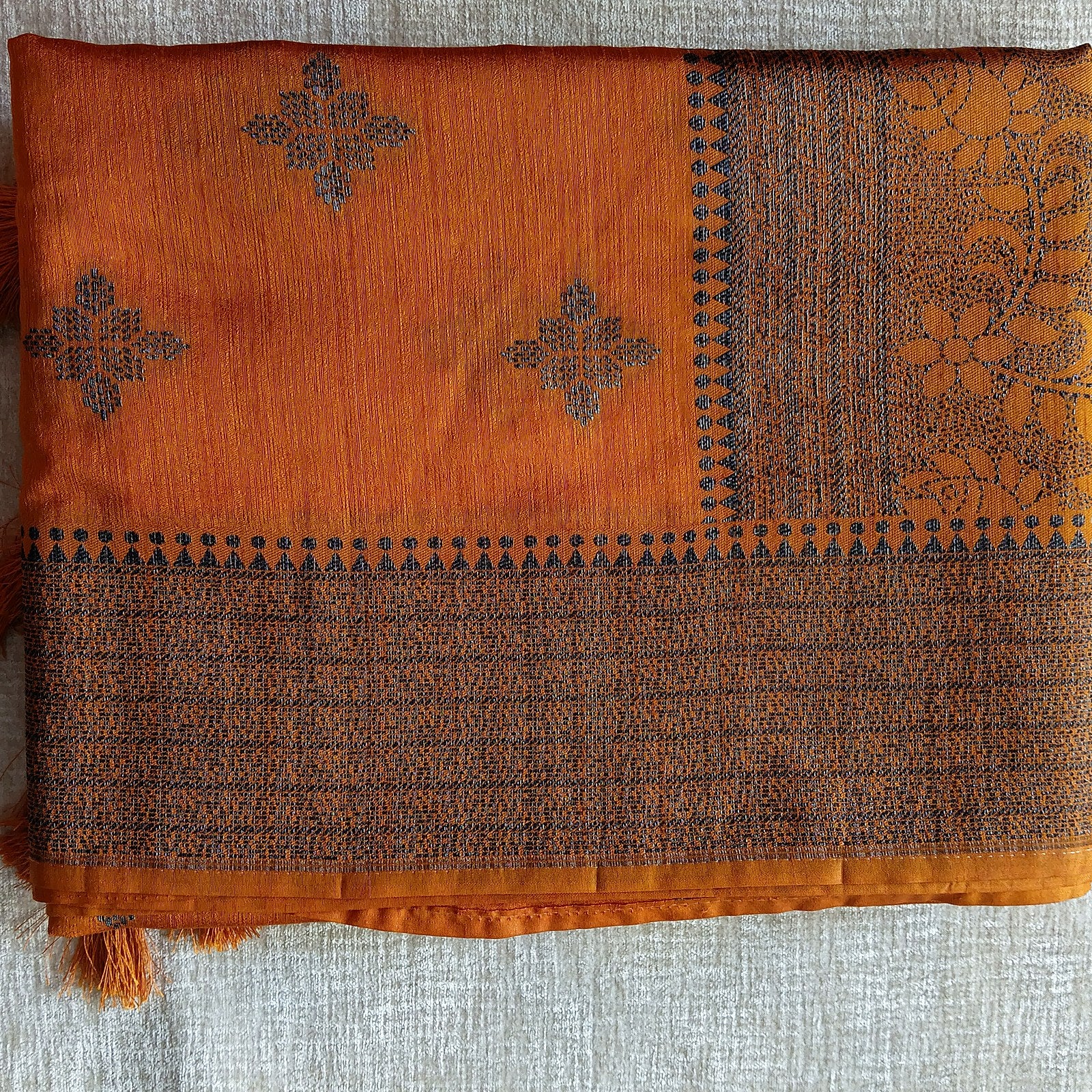 Tussar Jute Silk Saree - Golden Mustard, full drape