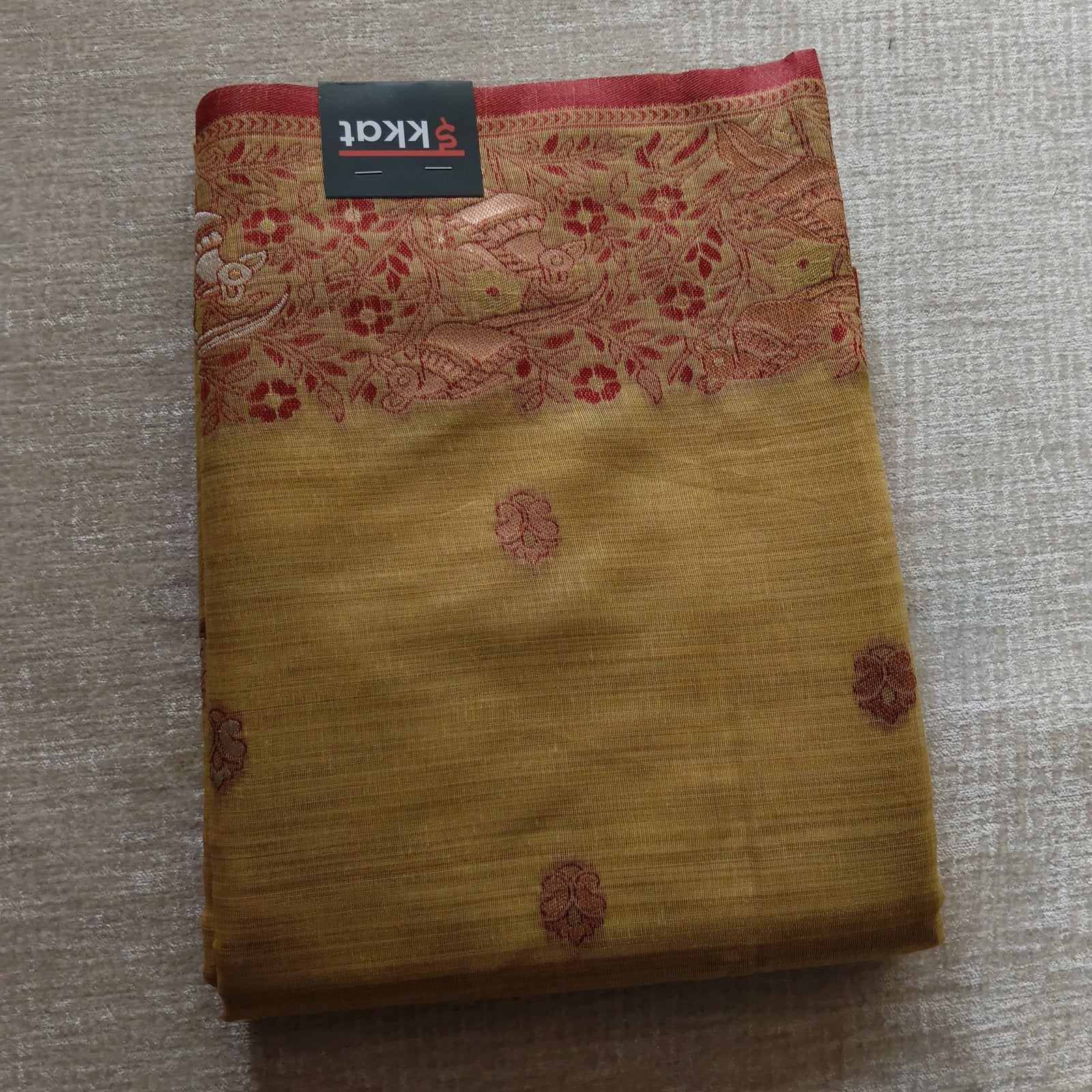 Heritage Cotton Woven Saree - Mustard, fabric overview