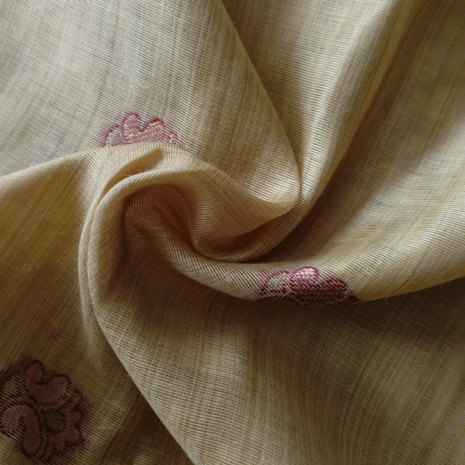 Heritage Cotton Woven Saree - Mustard, fabric texture