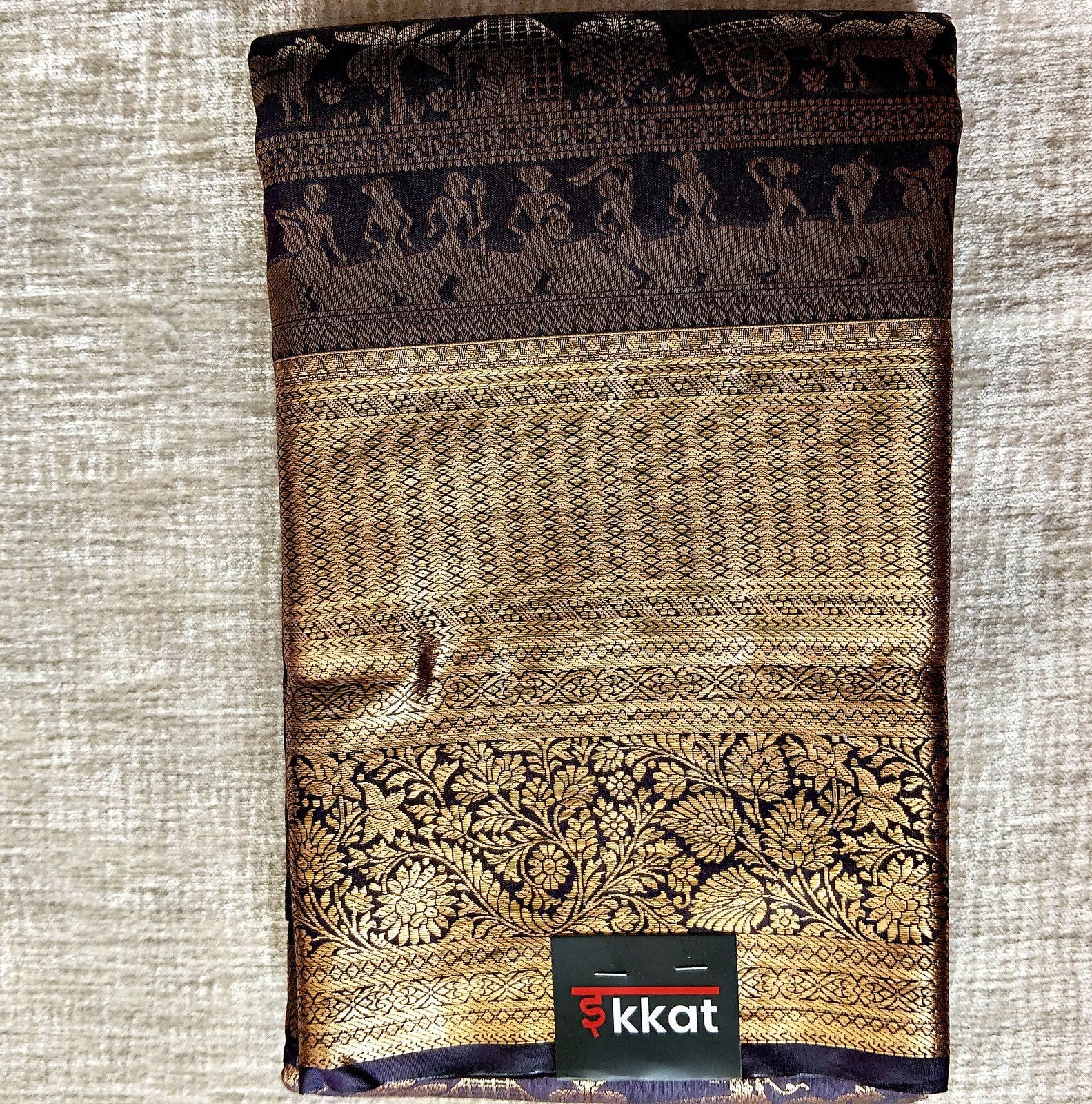 Baluchari-Style Pictorial Saree - Navy Blue, full view