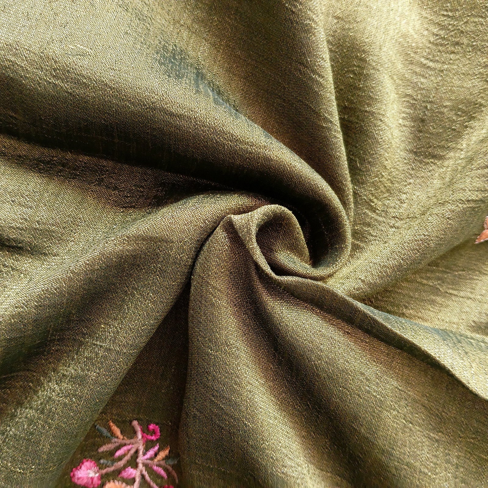 Designer Georgette Saree - Olive Green, fabric texture