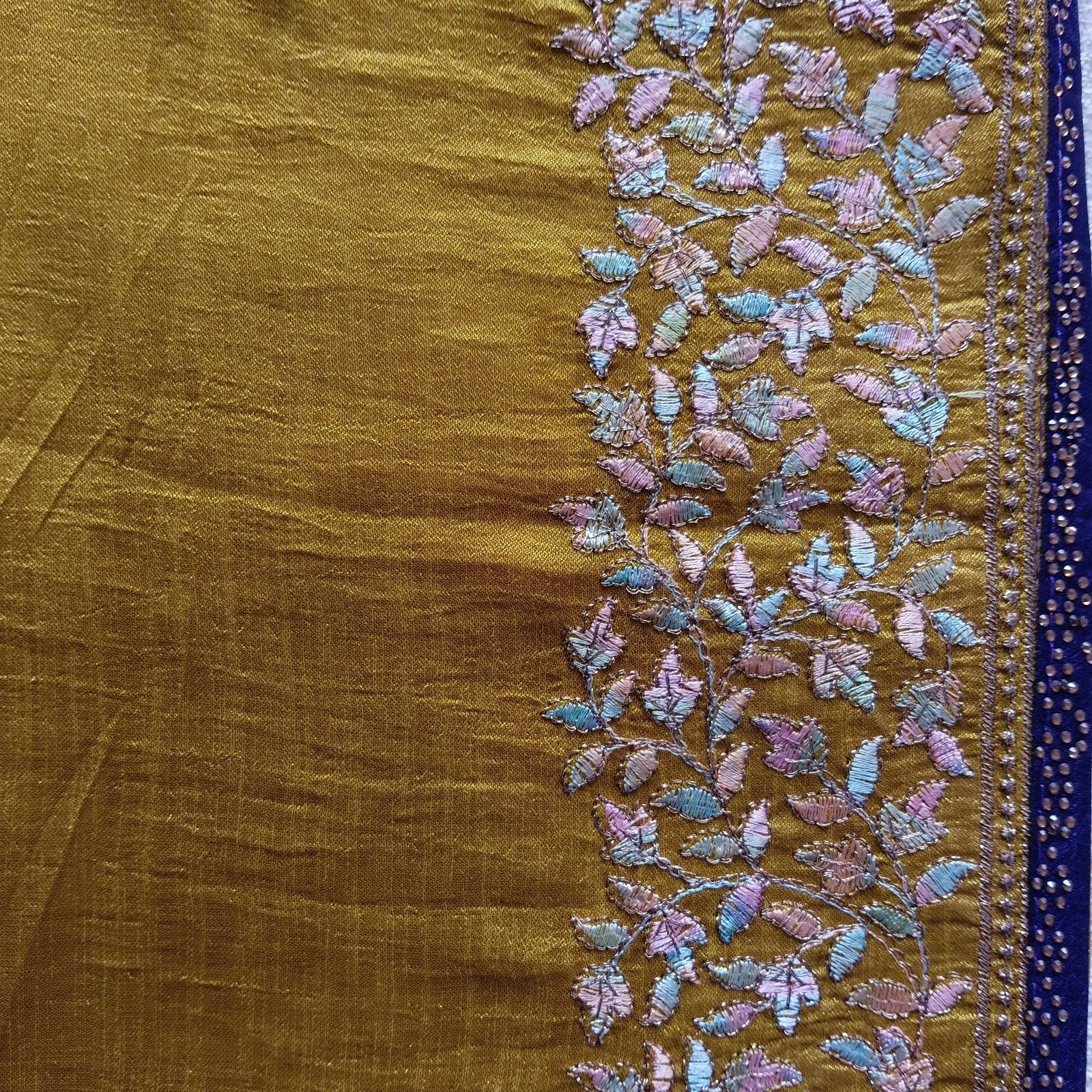 Multicolor Resham Embroidery Saree - Olive, border detail