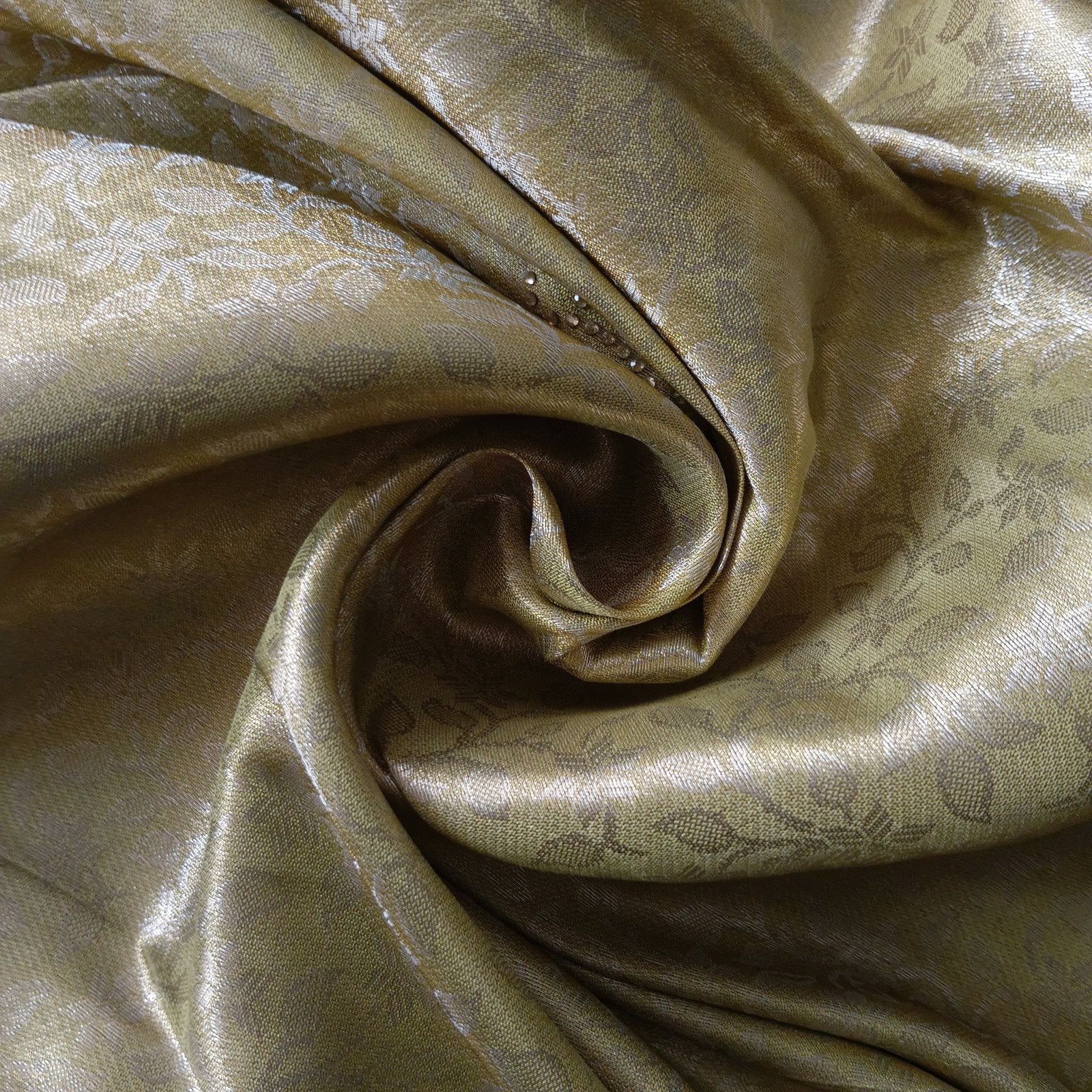 Swarna Mehfil Saree - Olive Gold, fabric texture