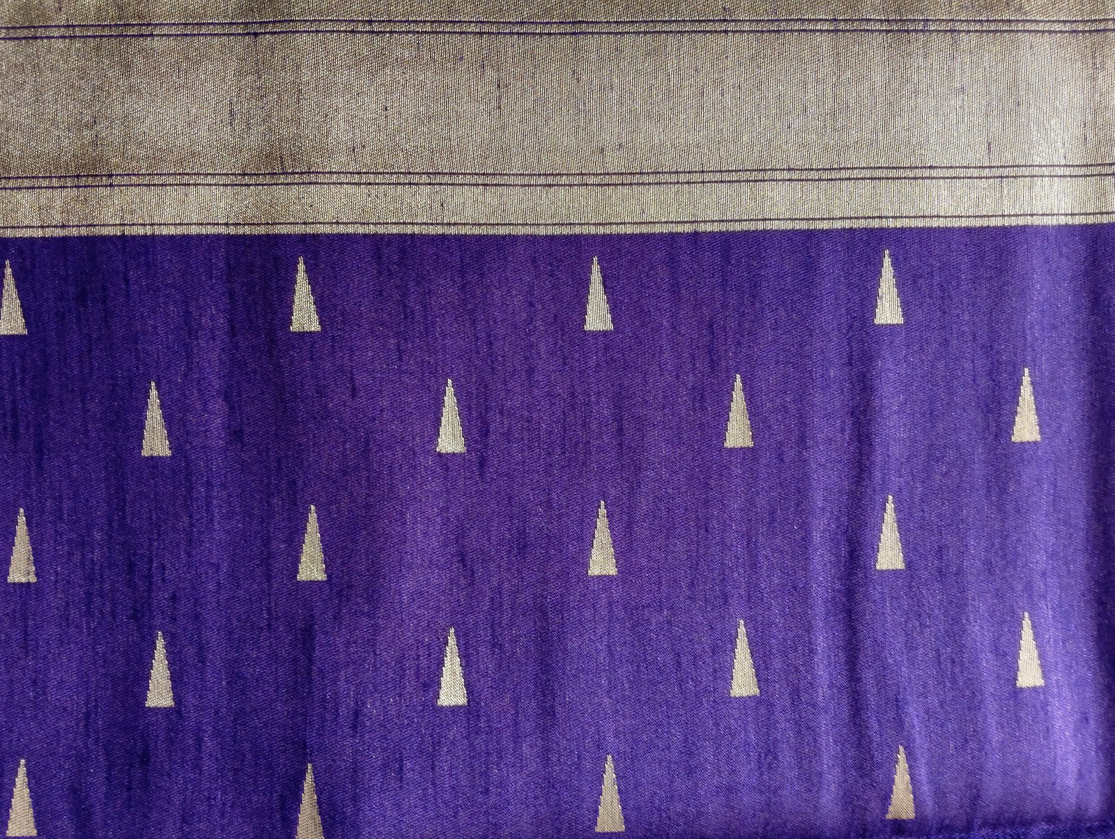 Cotton Silk Temple Border Saree - Purple, zari border detail
