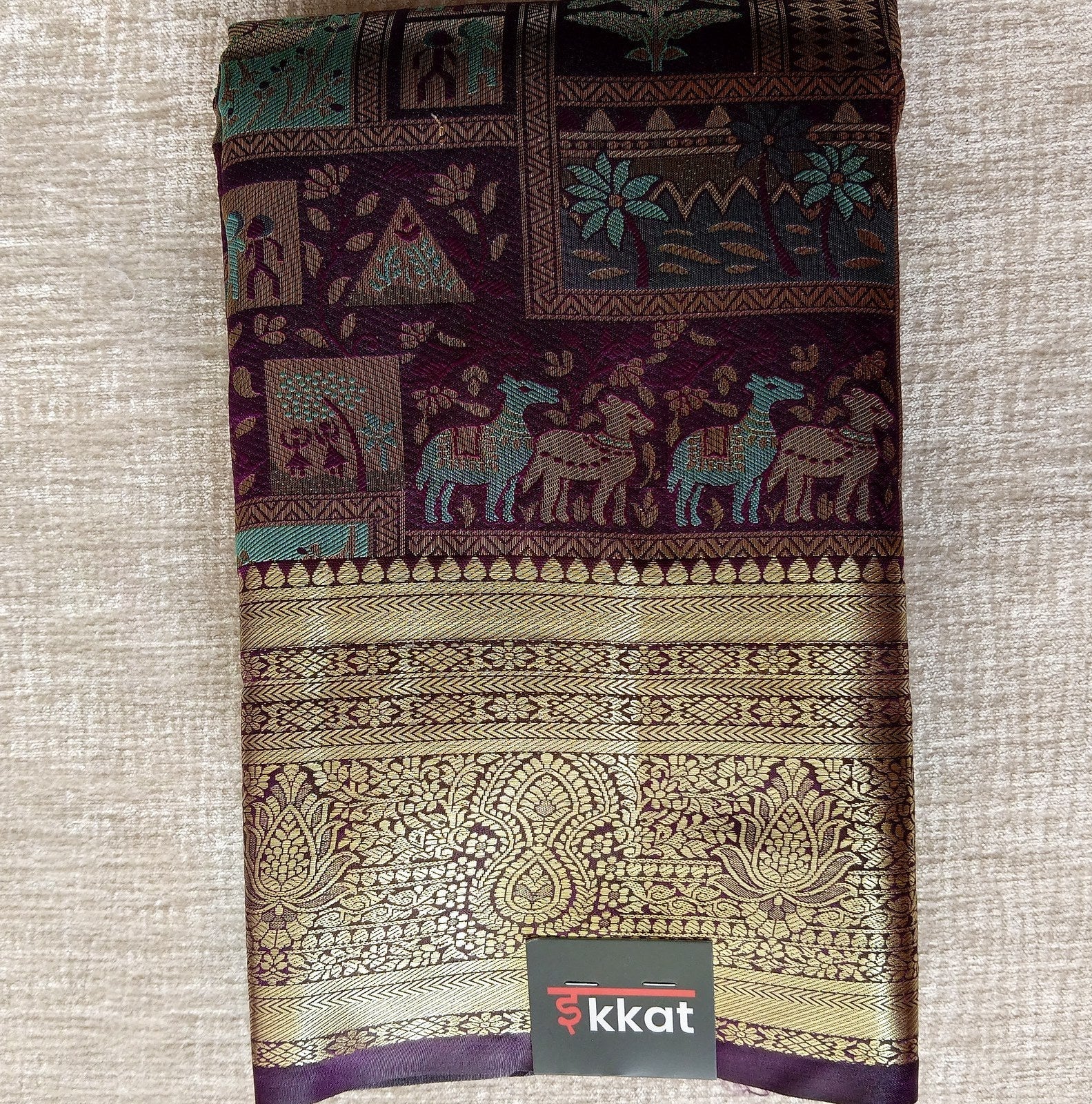 Baluchari-Style Pictorial Saree - Purple, full view