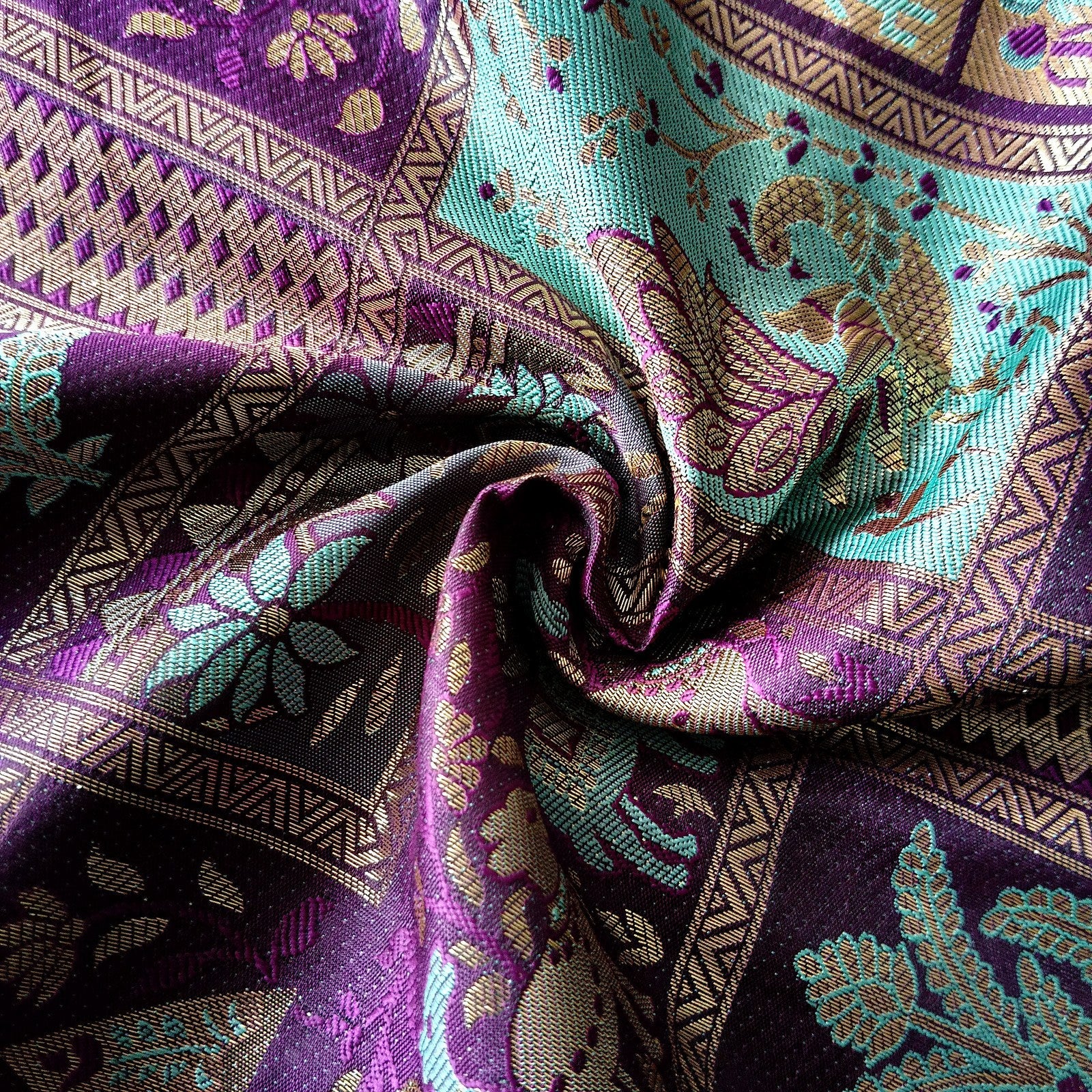 Baluchari-Style Pictorial Saree - Purple, fabric texture