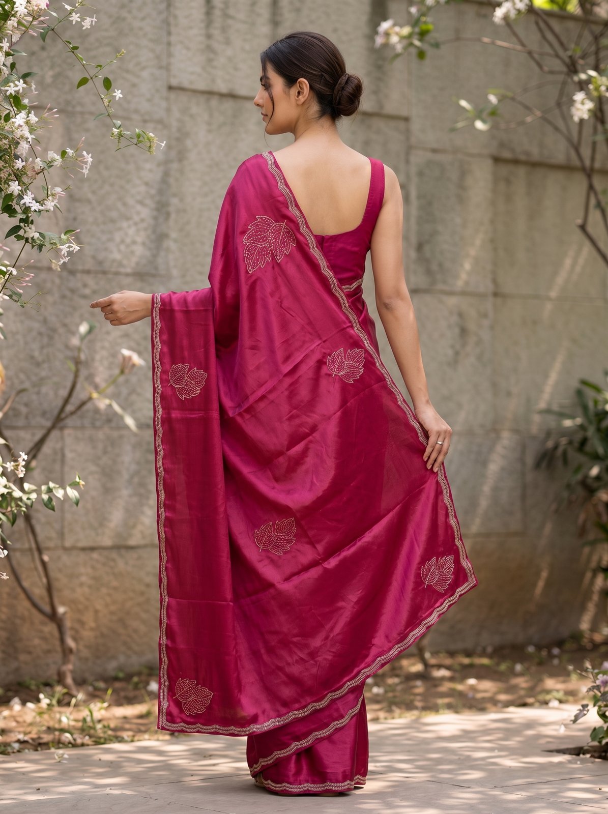 Zari Tarang Saree - Rani Pink, back with pallu