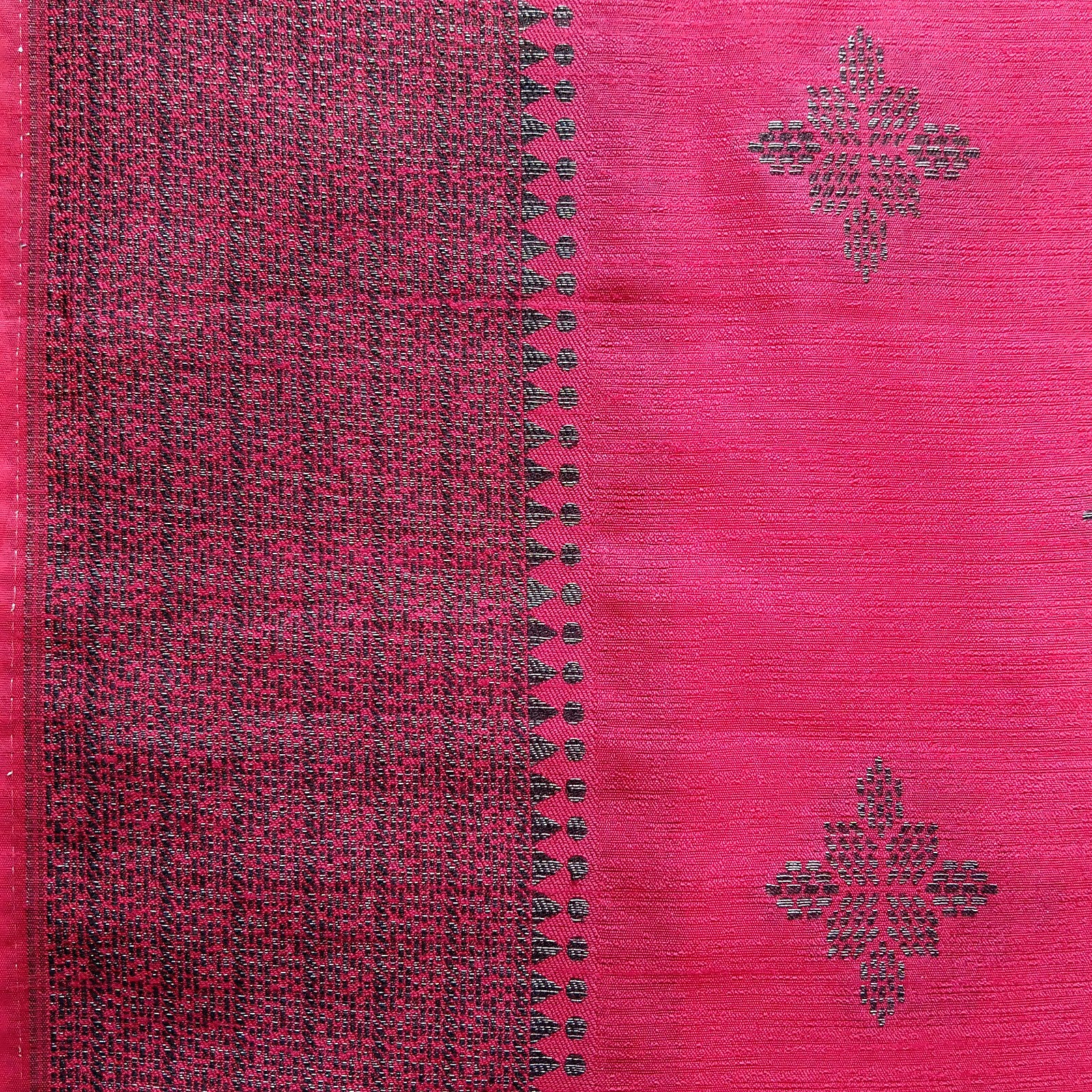 Tussar Jute Silk Saree - Rani Pink, zari border detail