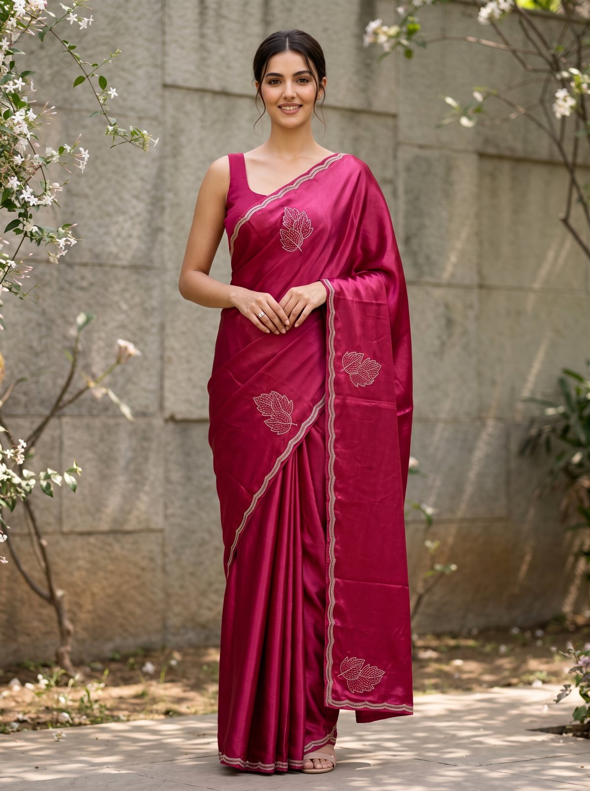 Zari Tarang Saree - Rani Pink, front