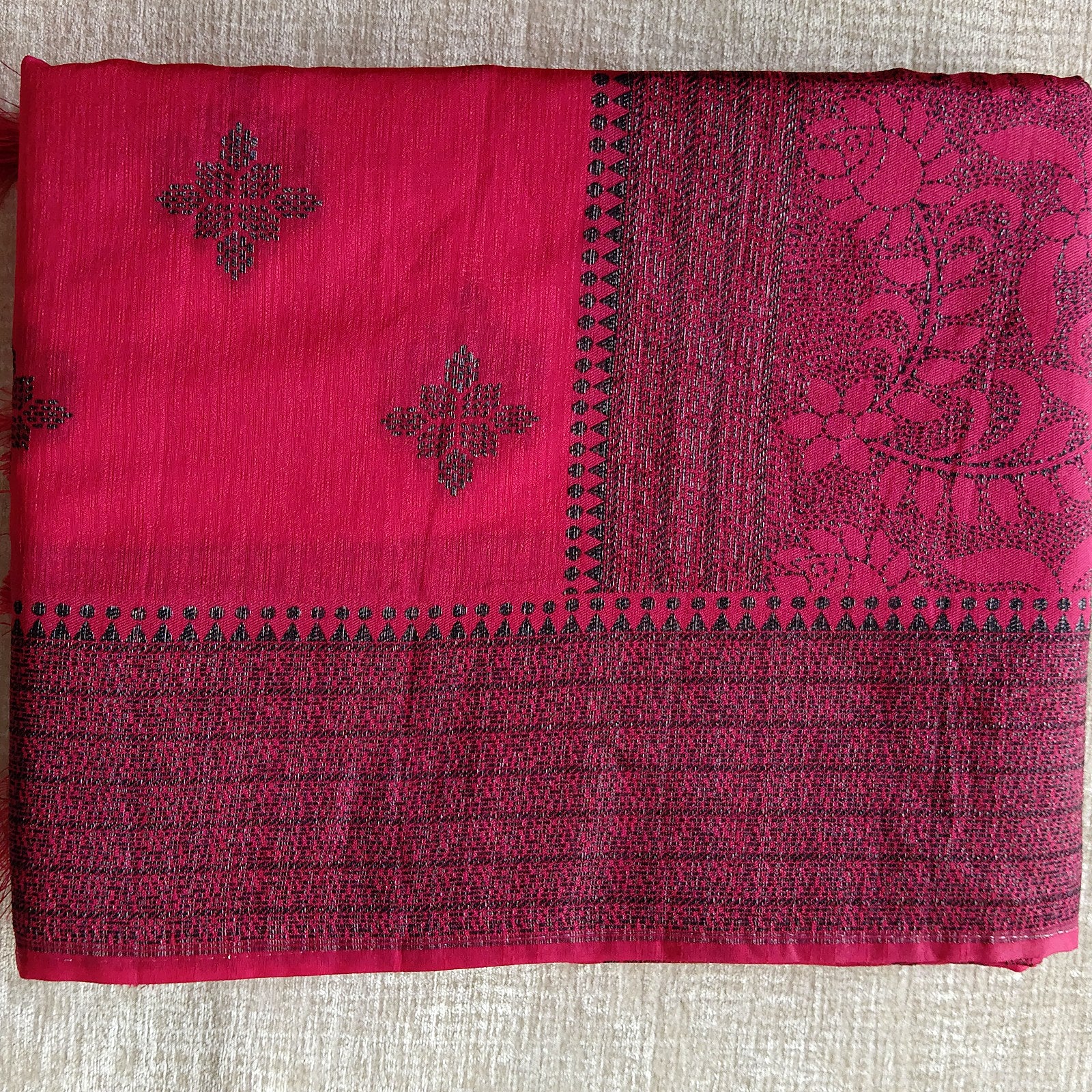 Tussar Jute Silk Saree - Rani Pink, full drape