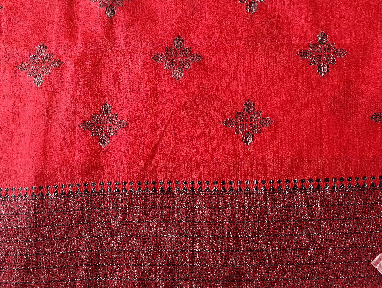 Tussar Jute Silk Saree - Crimson Red, zari border detail