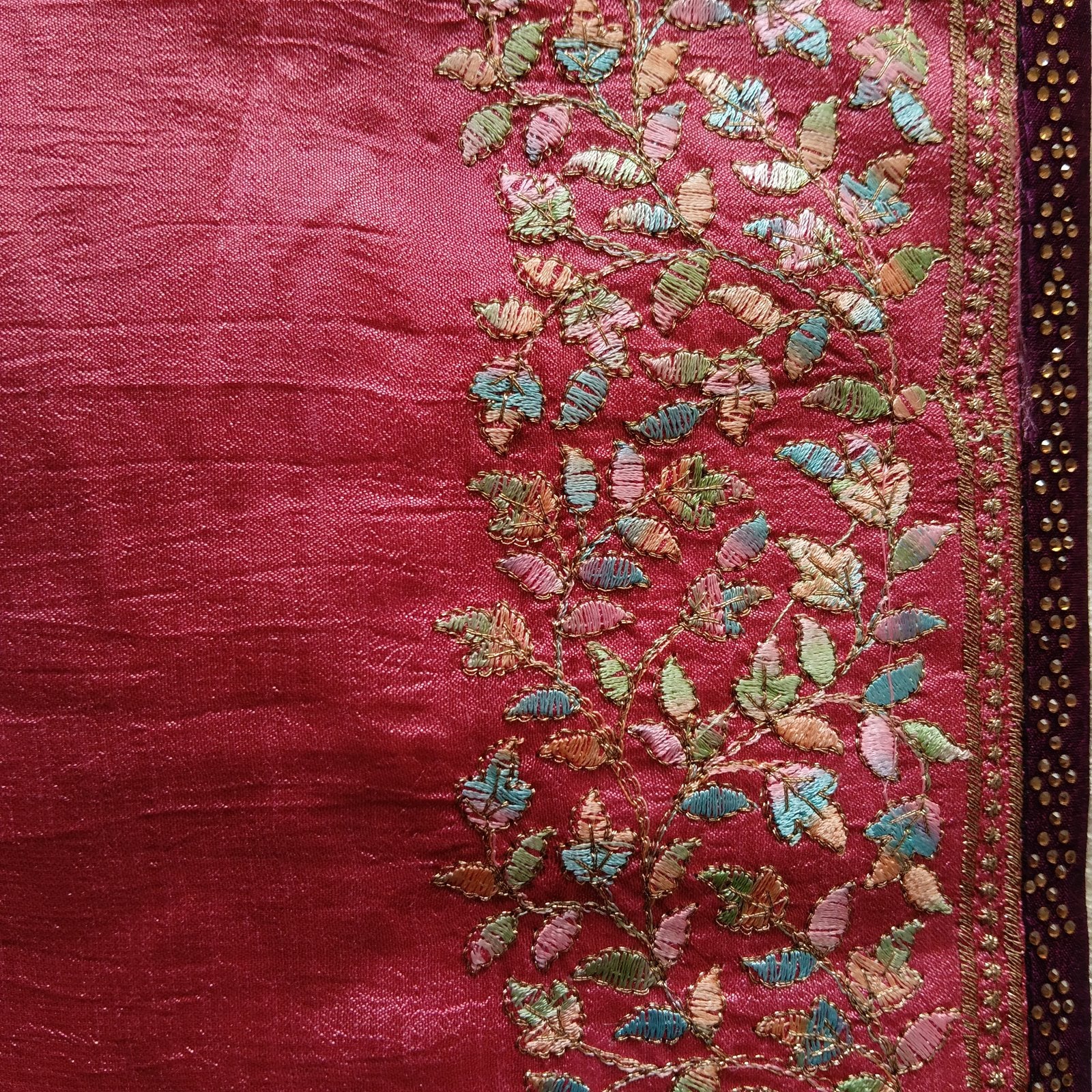Multicolor Resham Embroidery Saree - Rose, border detail