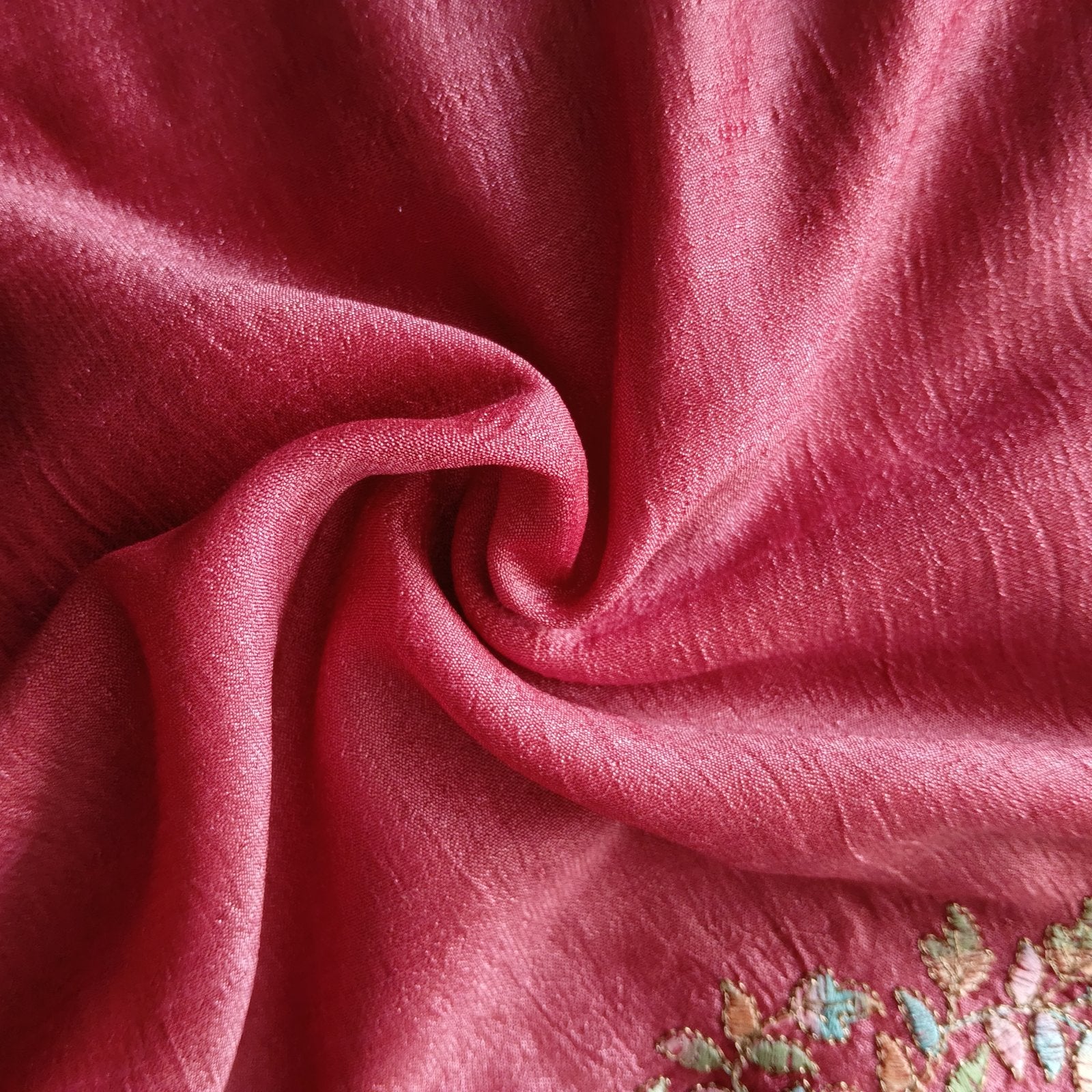 Multicolor Resham Embroidery Saree - Rose, fabric texture